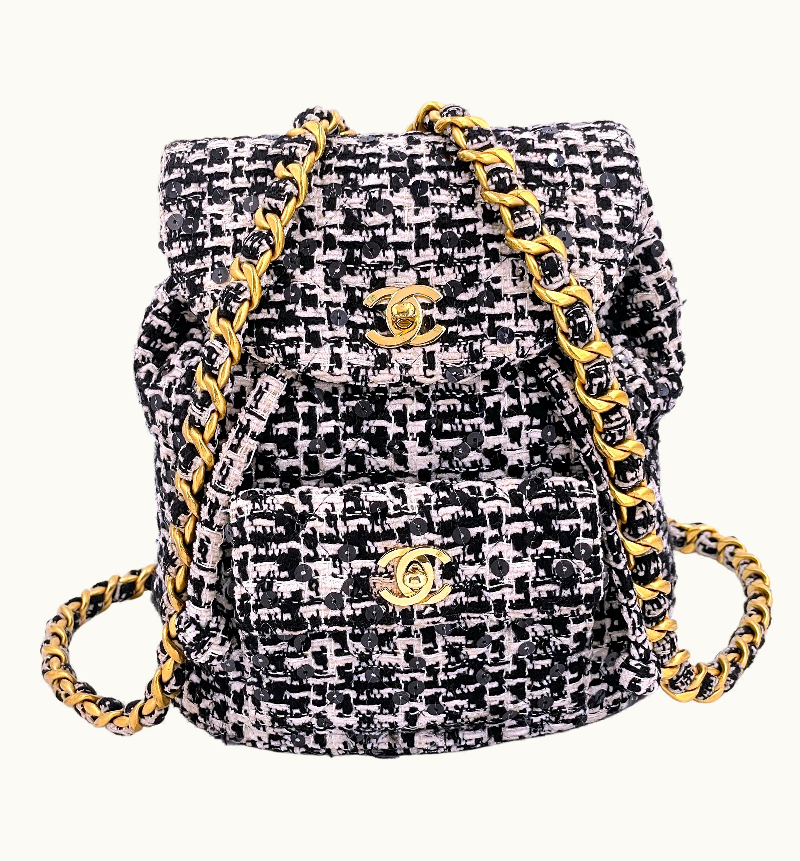 Chanel Chanel 1994 Vintage Black White Tweed Duma Backpack Bag 24k Ghw