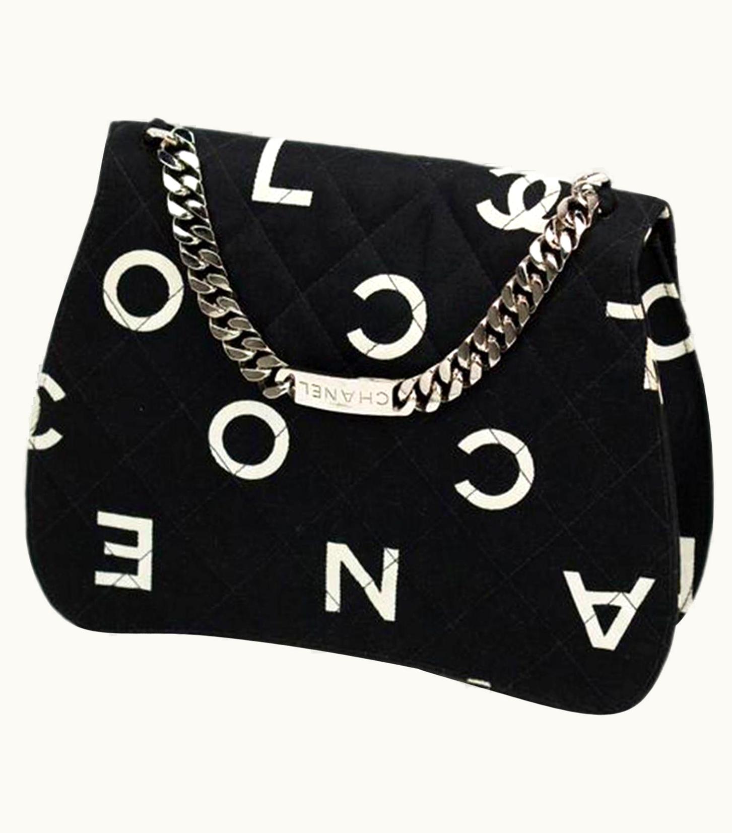 Chanel Chanel Classic Flap Rare Vintage And Letter Nameplate Black & White Canvas Tote
