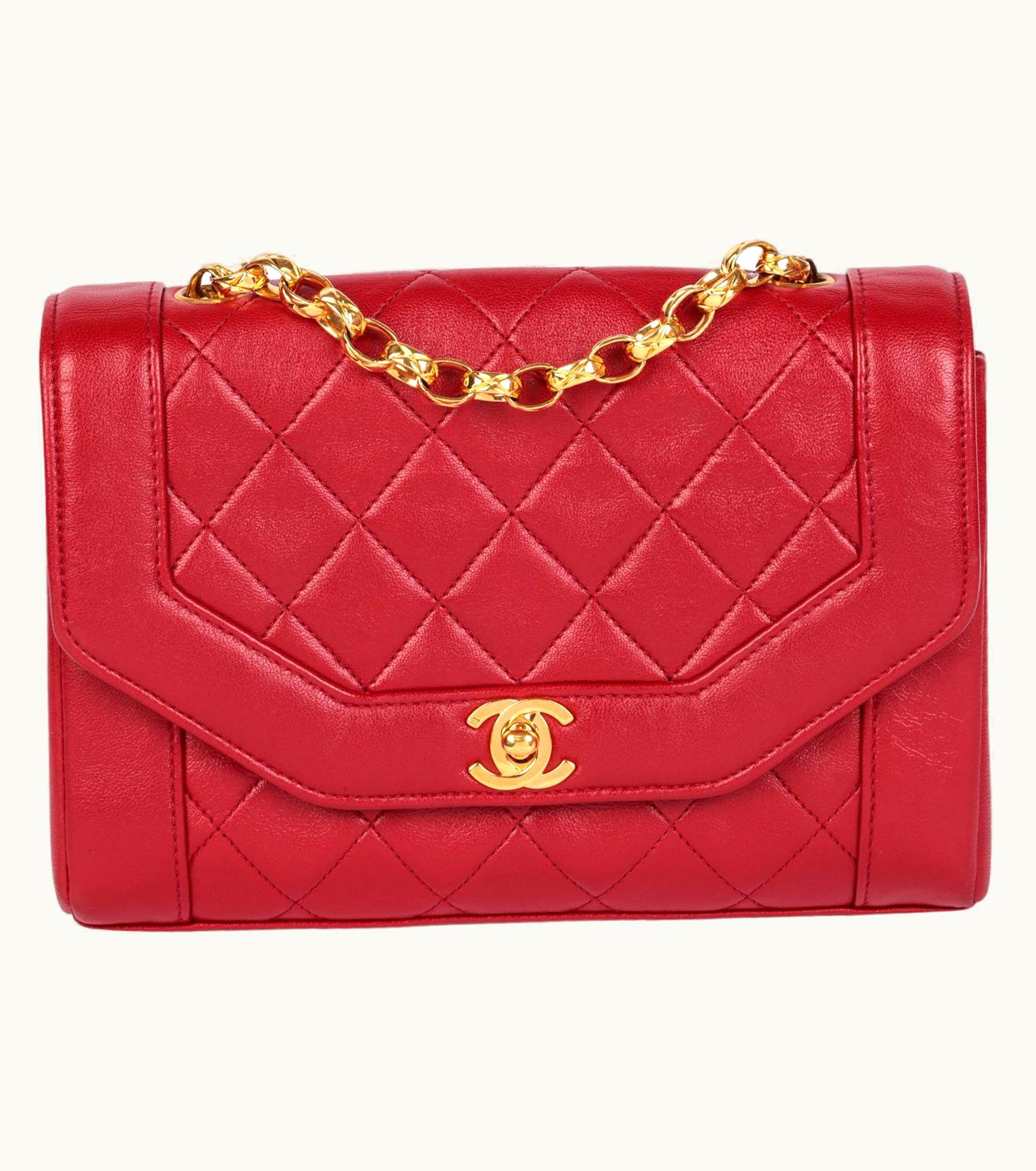 Chanel Chanel Red Quilted Lambskin Vintage Small Diana Classic Single Flap Bag