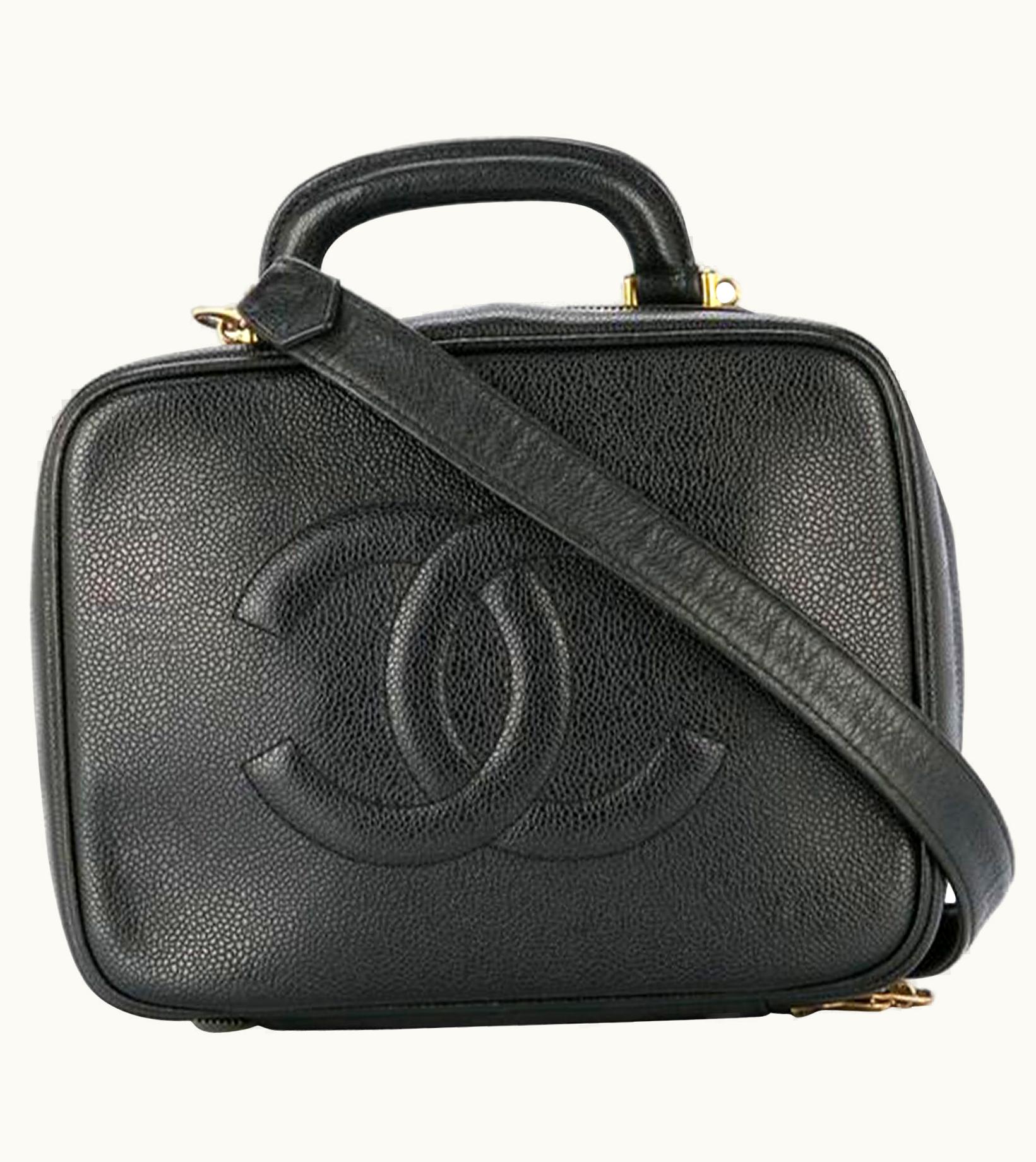 Chanel Chanel Vanity Case Rare Large Vintage 90s Top Handle Black Caviar Leather Bag