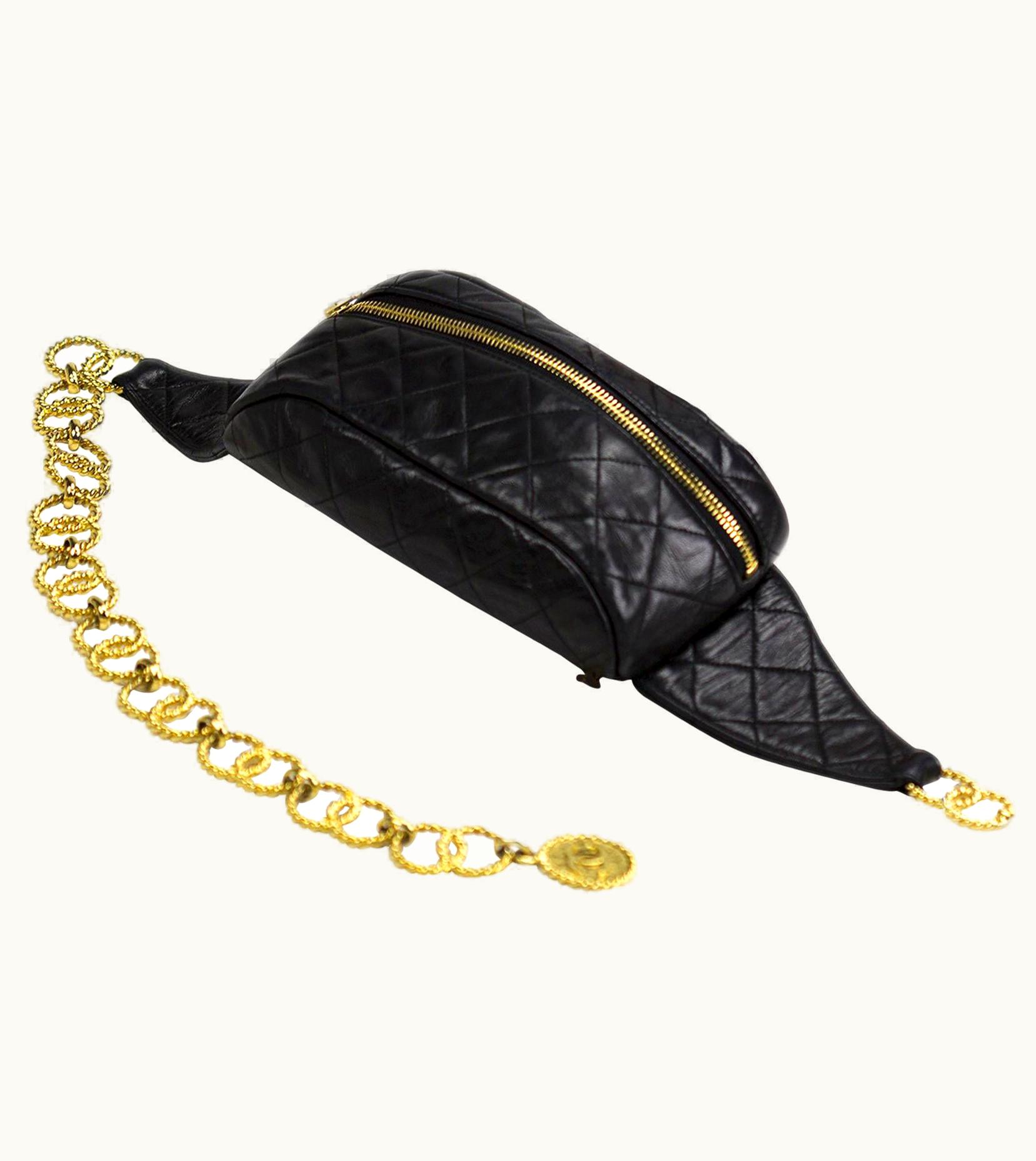 Chanel Chanel Vintage Black Lambskin Quilted Medallion Fanny Pack Waist Belt Bag Rare