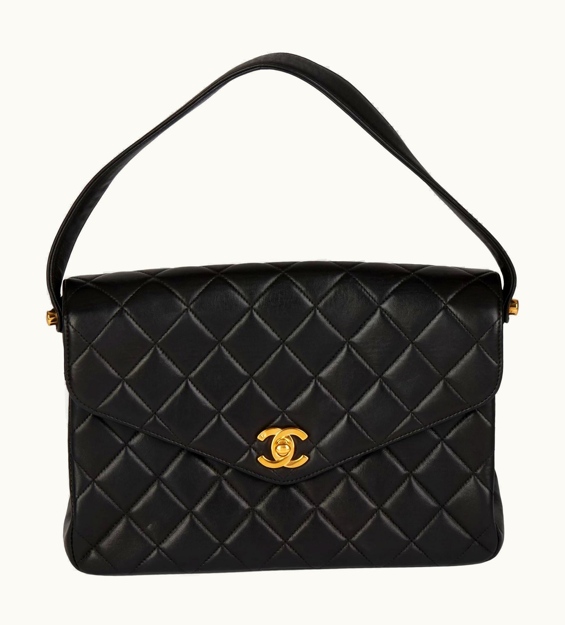 Chanel Chanel Black Quilted Lambskin Vintage Medium Classic Top Handle Flap Bag