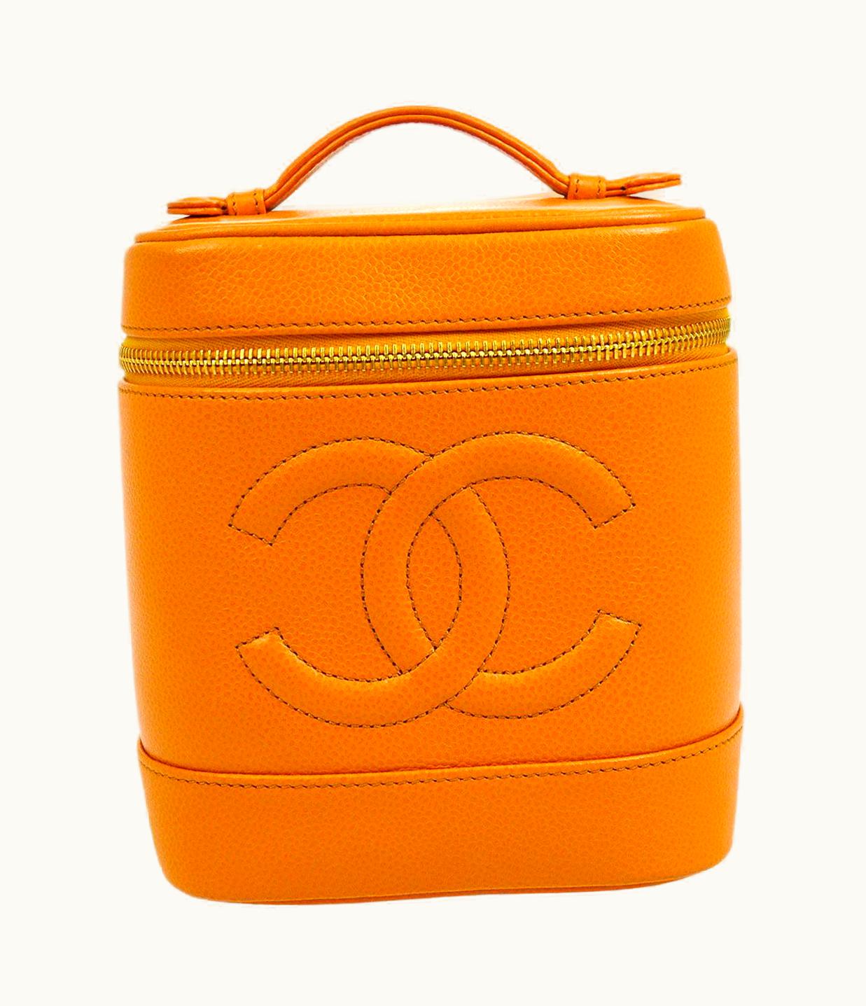 Chanel Chanel Vanity Case Clutch Rare Vintage 90' Makeup Orange Caviar Satchel
