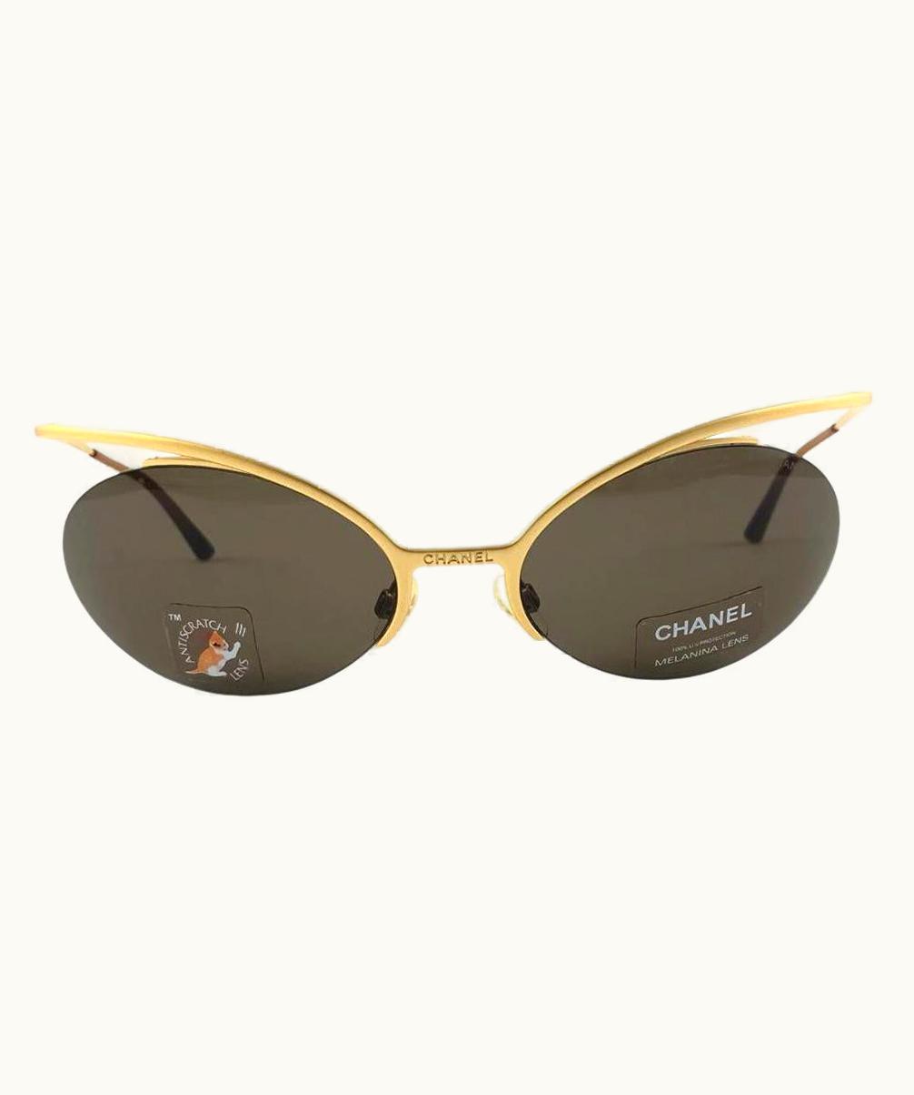 Chanel Vintage Chanel 4001 Gold Half Frame Oval Sunglasses Made In Italy Y2k