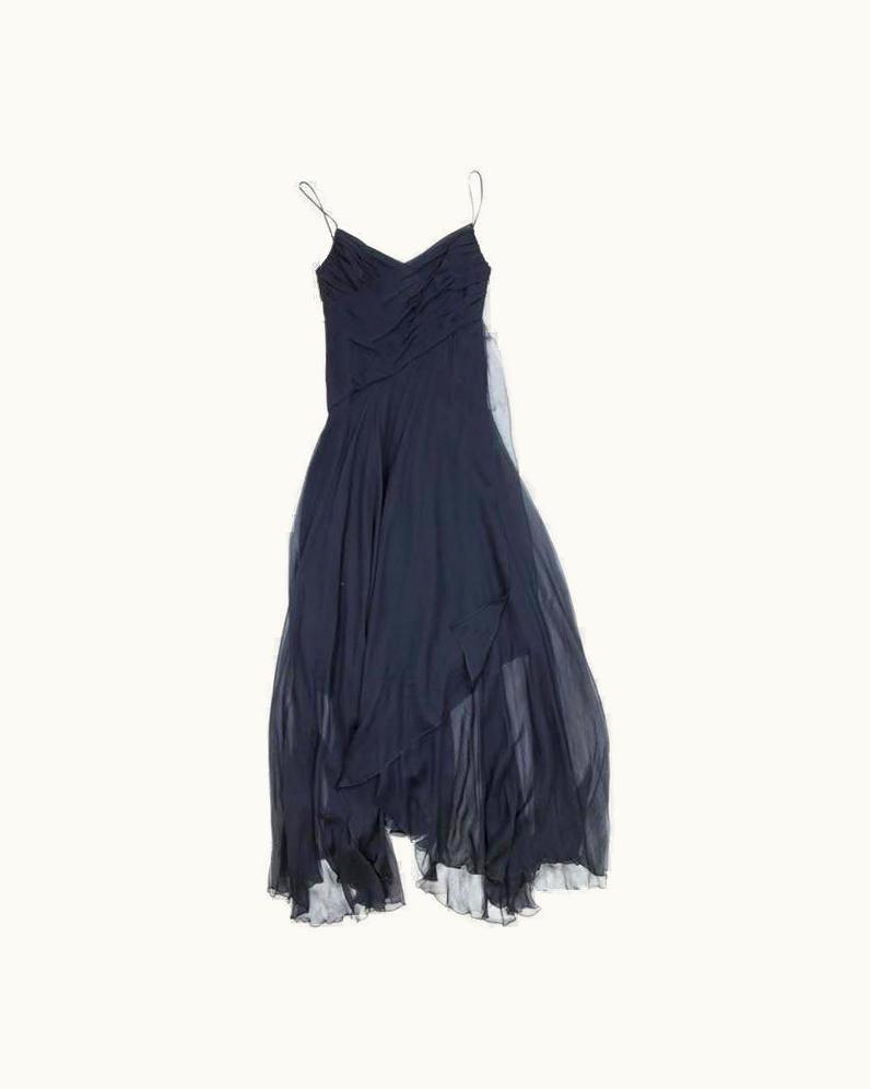 Chanel Chanel Long And Flowing Dark Blue Silk Evening Dress eu