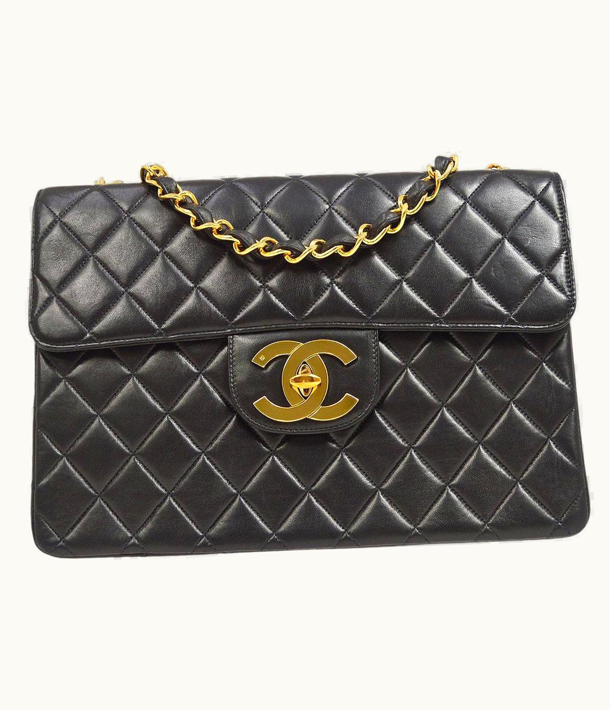 Chanel Chanel Black Lambskin Leather Large Gold Cc Jumbo Shoulder Flap Bag