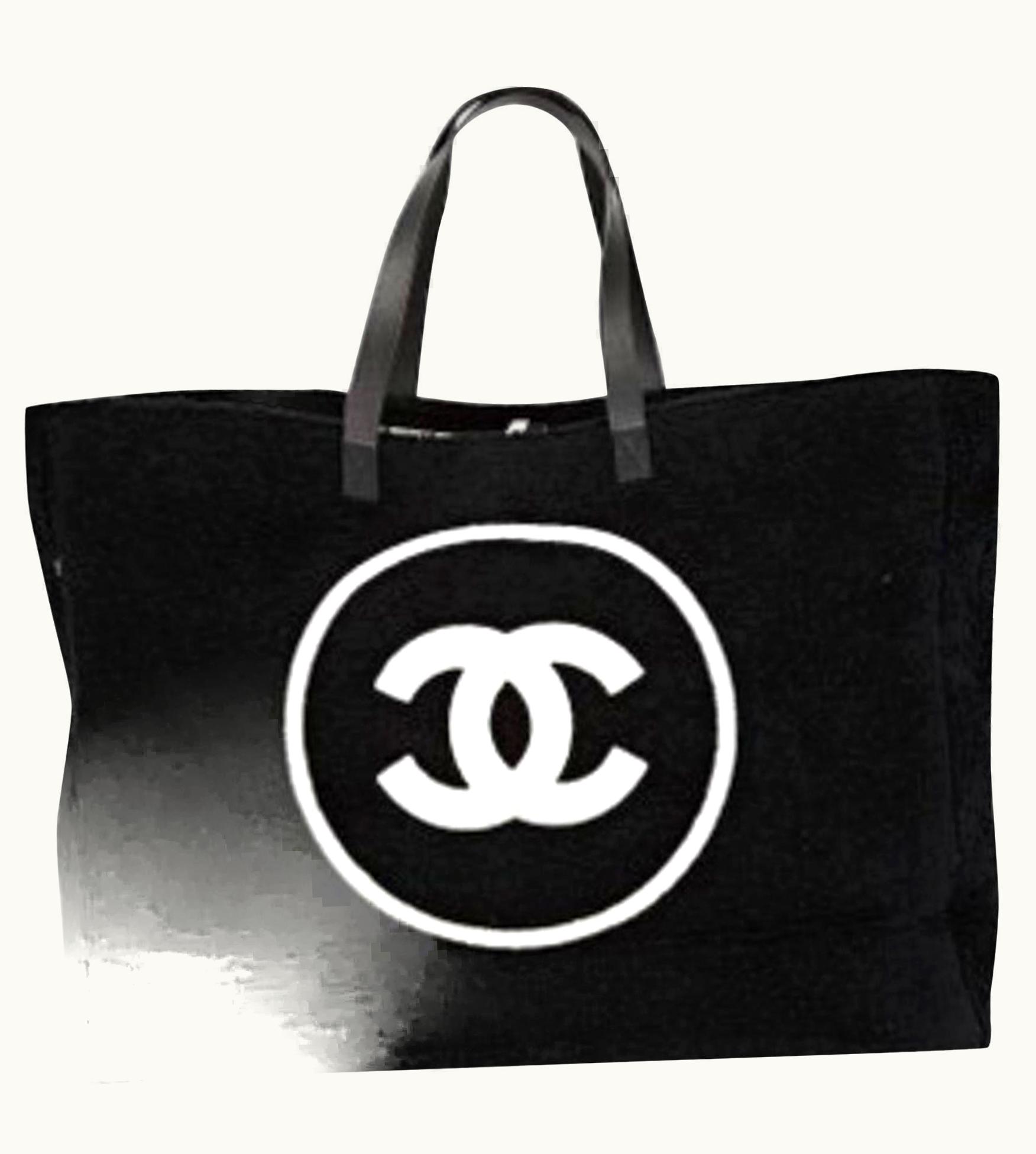 Chanel Chanel Shopping Top Handle Tote Cotton Beach Black And White Terry Cloth Bag