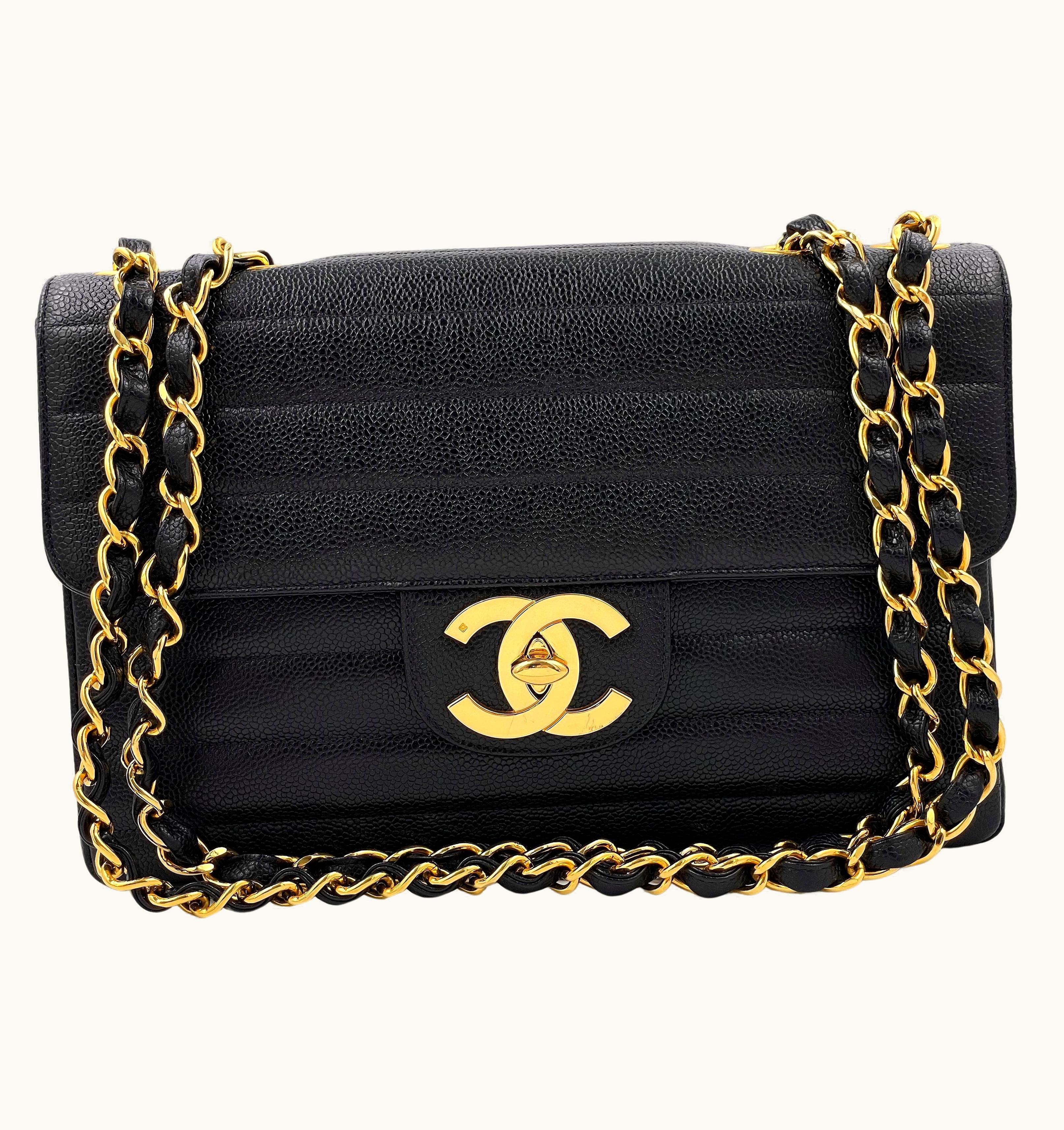 Chanel Chanel 1995 Vintage Black Caviar Horizontal Classic Jumbo Flap Bag 24k Ghw