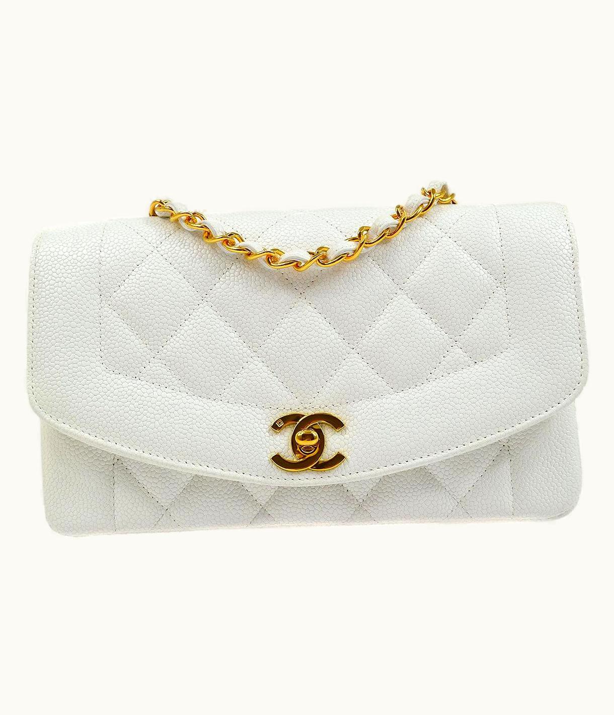 Chanel Chanel White Caviar Leather Small Diana Gold Hardware Shoulder Flap Bag