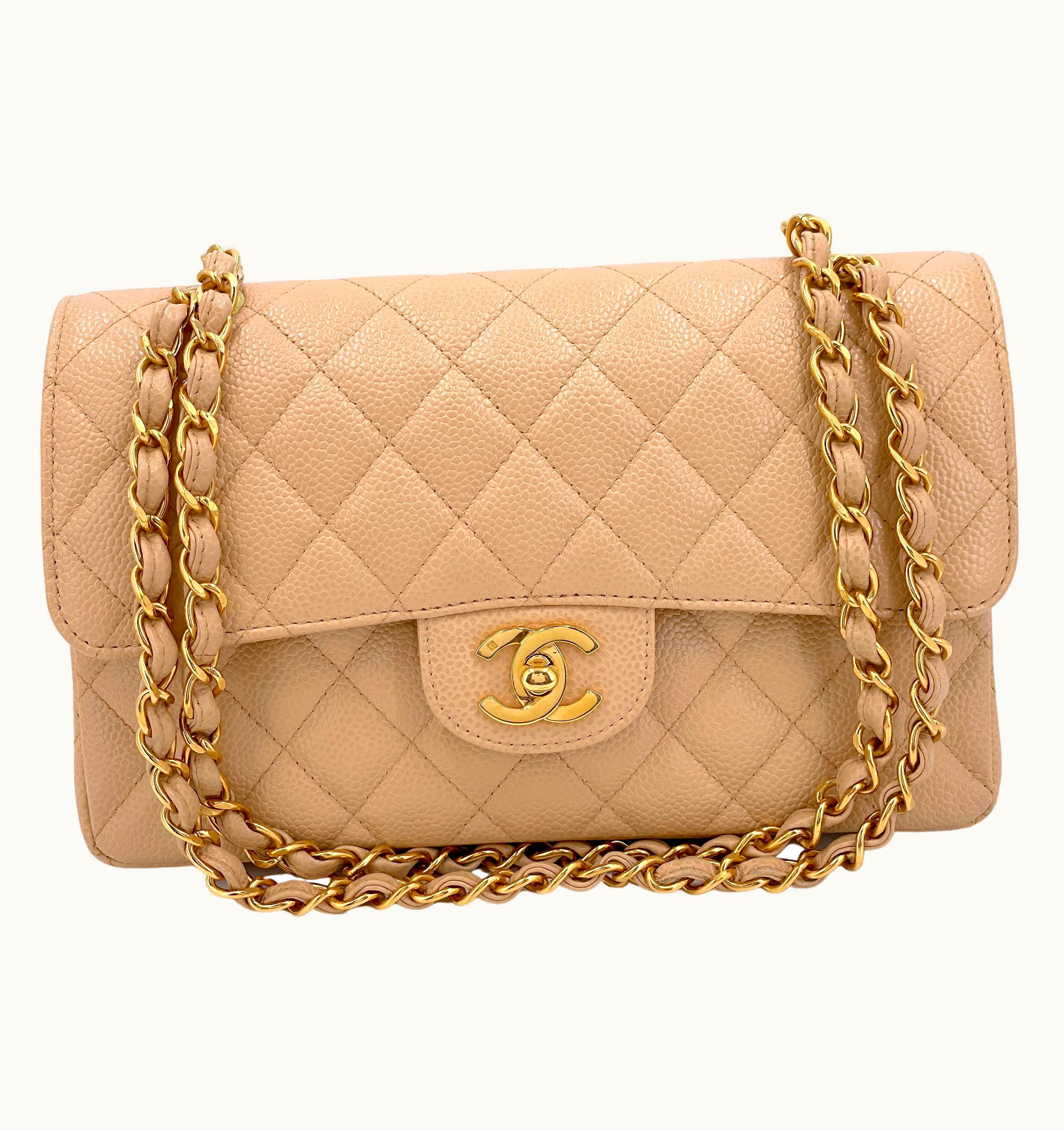 Chanel Chanel 1998 Vintage Beige Caviar Small Classic Double Flap Bag 24k Ghw