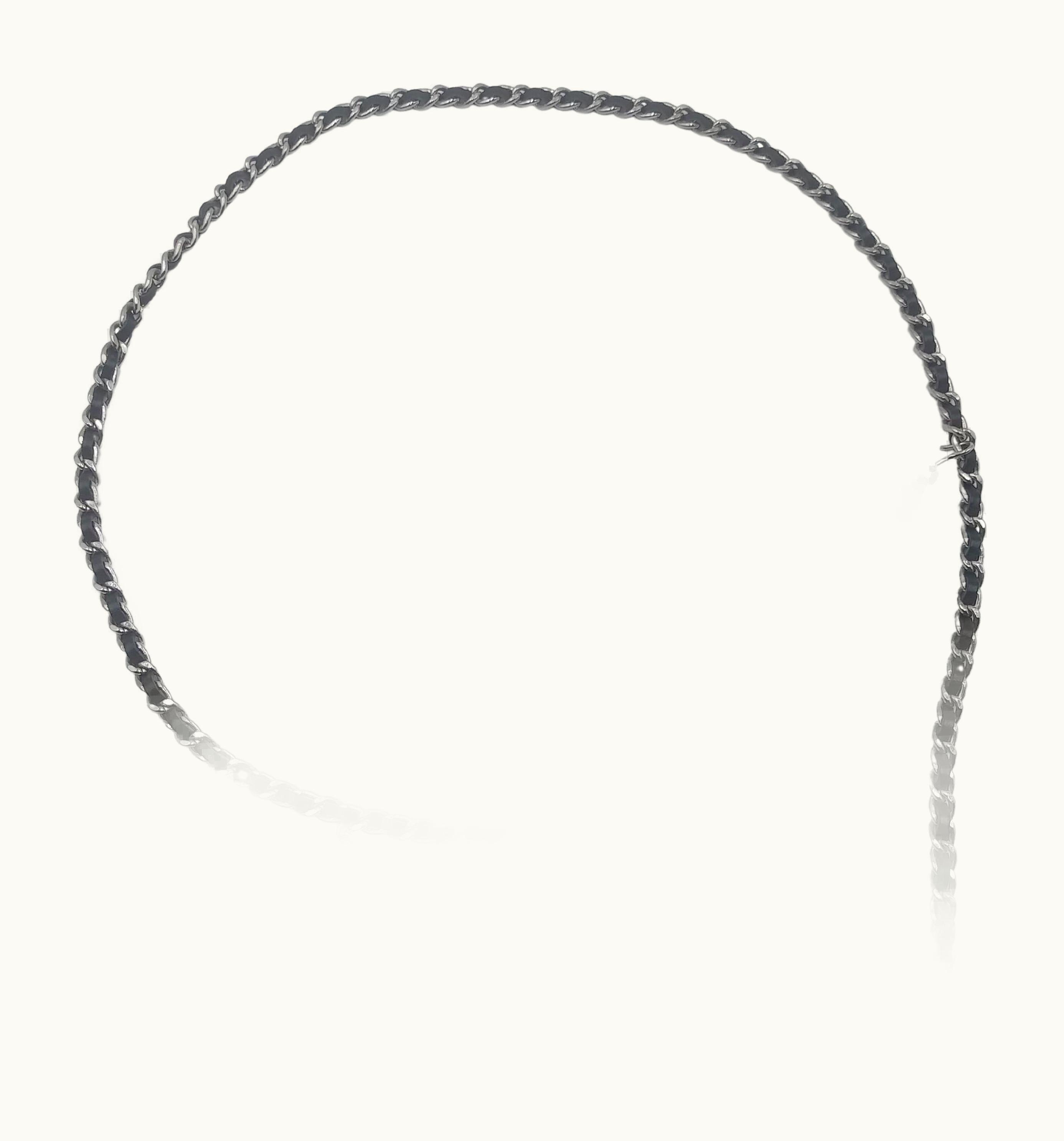 Chanel Chanel Cc Logo Silver And Black Leather Letter Chain Belt Necklace Bracelet