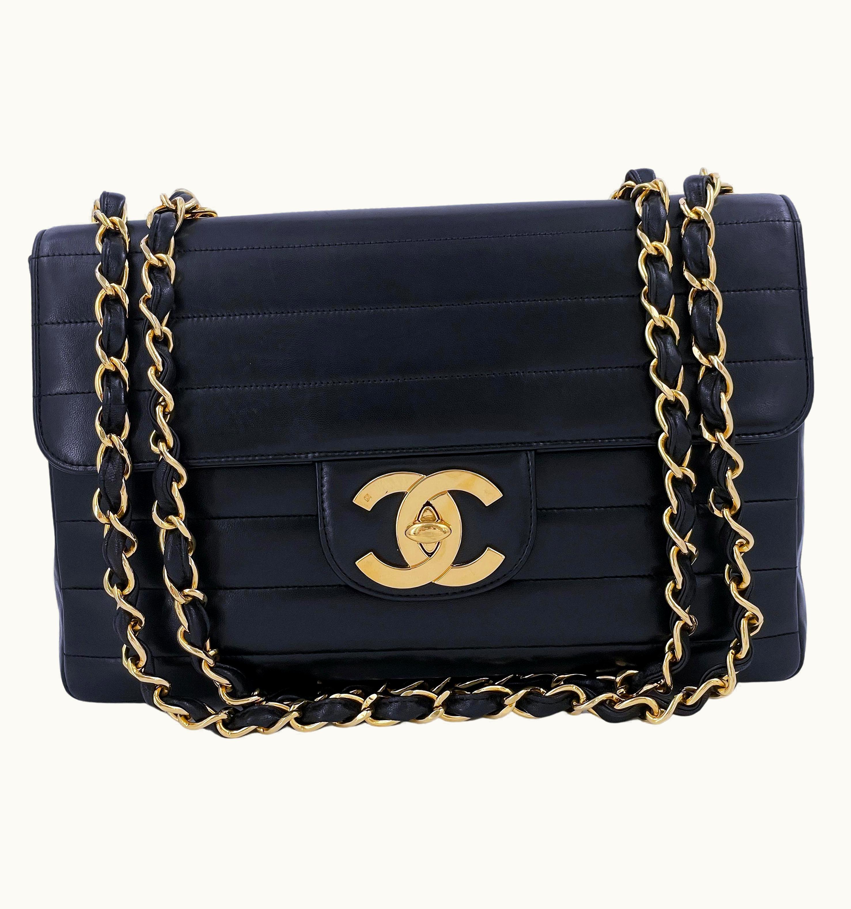 Chanel Rare Chanel 1996 Vintage Black Horizontal Jumbo Classic Flap Bag 24k Ghw