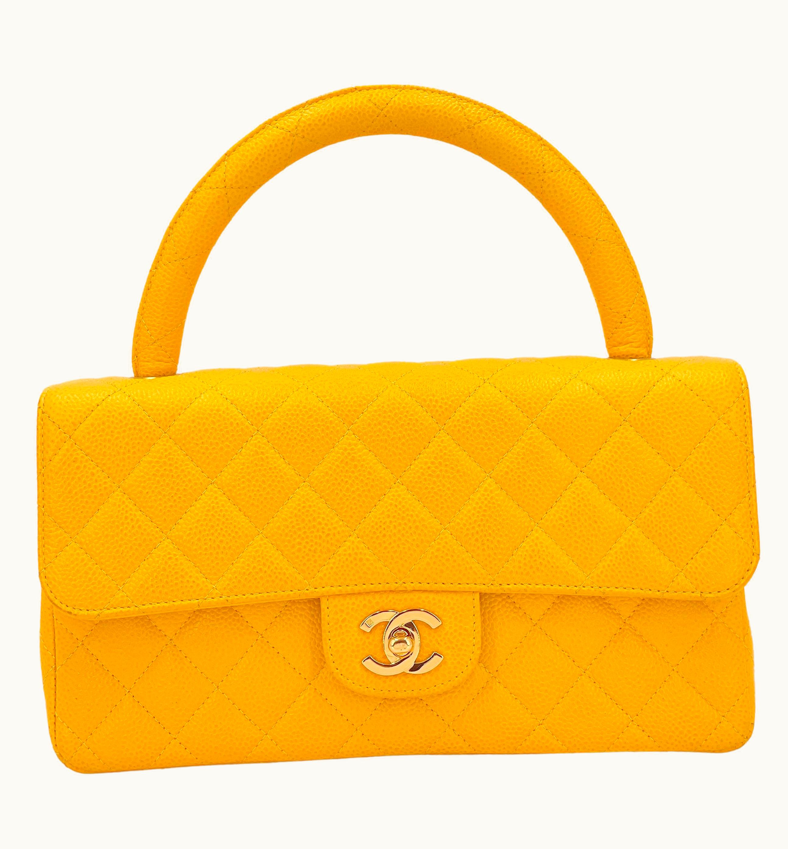 Chanel Chanel 1997 Vintage Canary Yellow Caviar Kelly Flap Parent Bag 24k Ghw