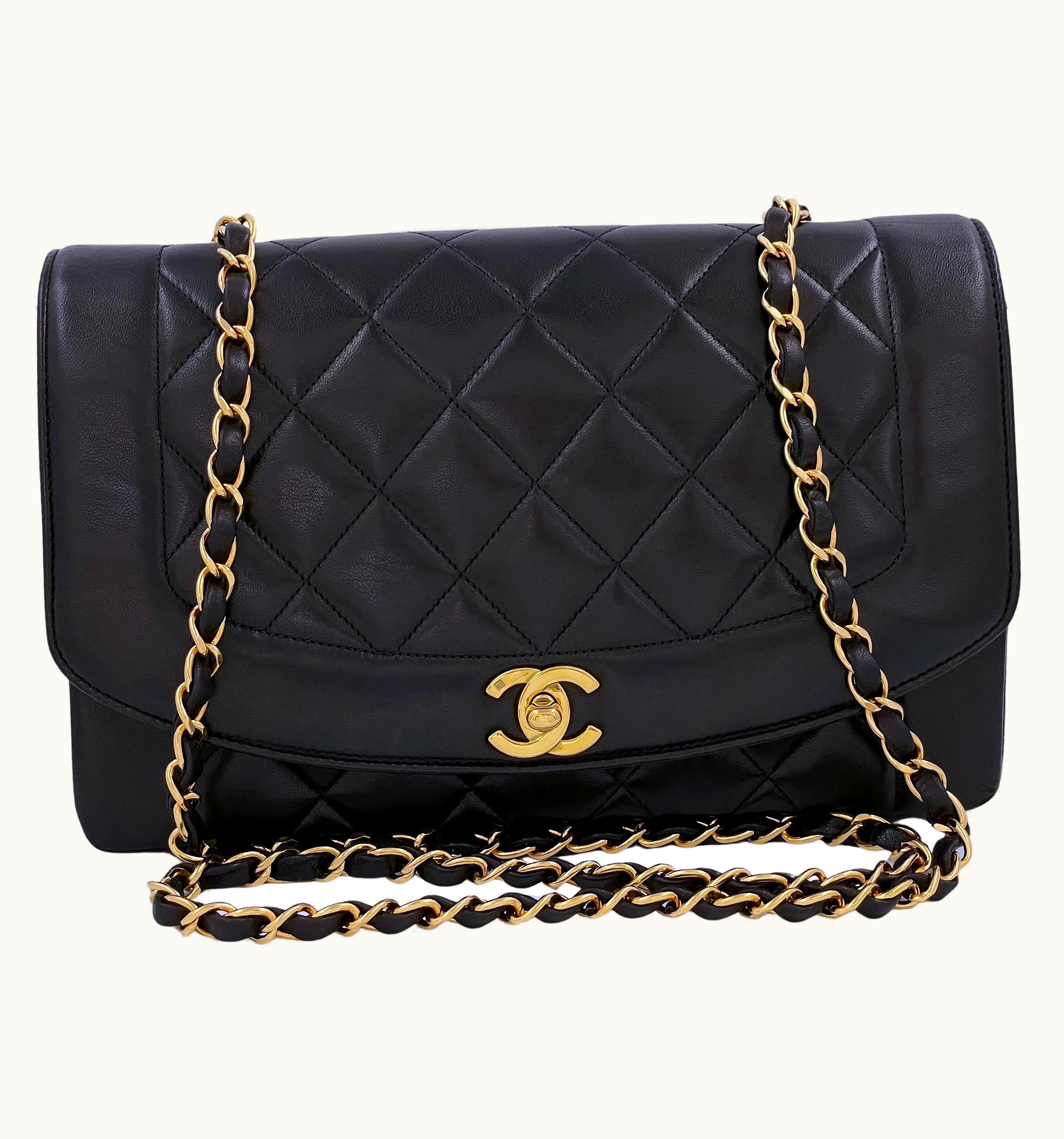 Chanel Chanel 1991 Vintage Black Classic Medium Diana Flap Bag 24k Ghw Lambskin
