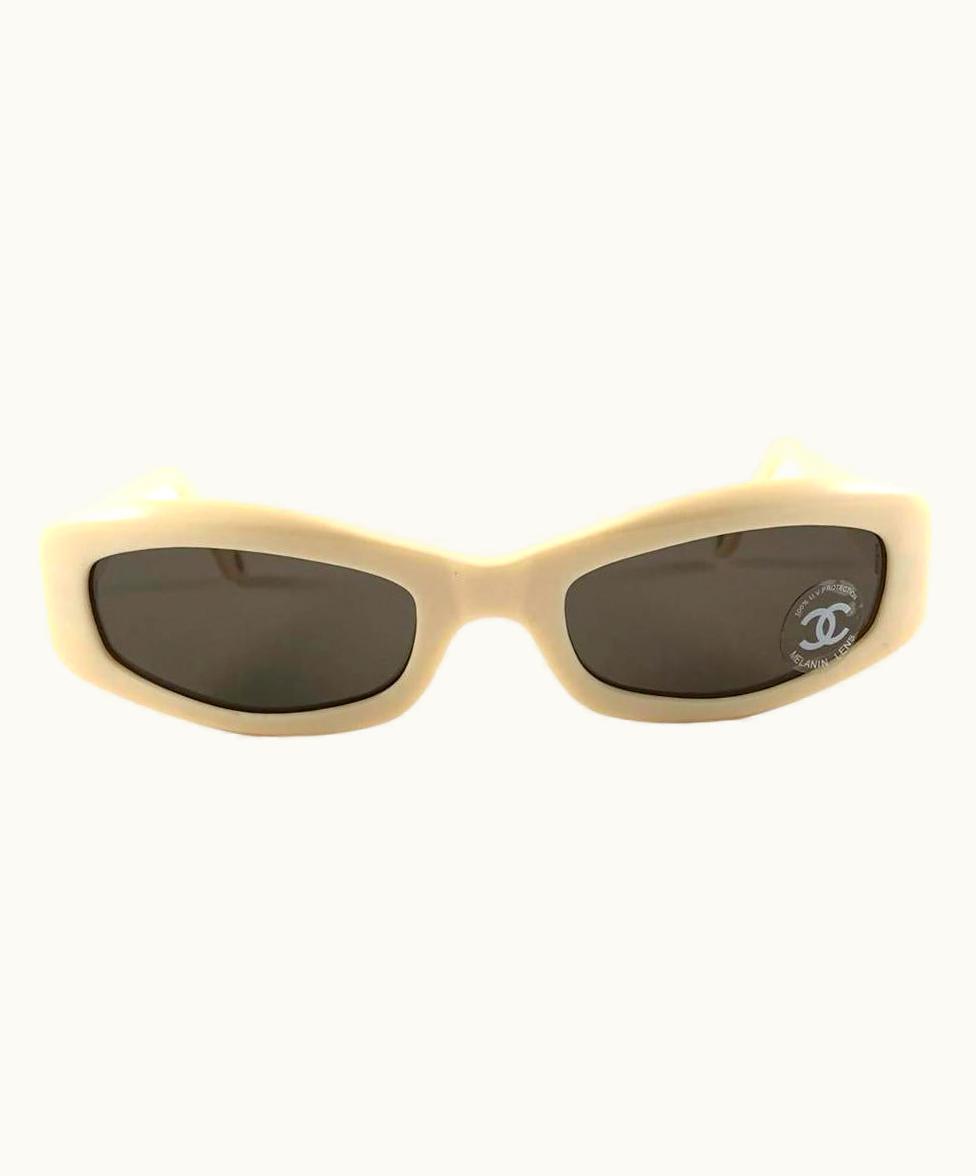 Chanel Vintage Chanel 5014 Cream & Gold Accents Frame Sunglasses Made In Italy Y2k