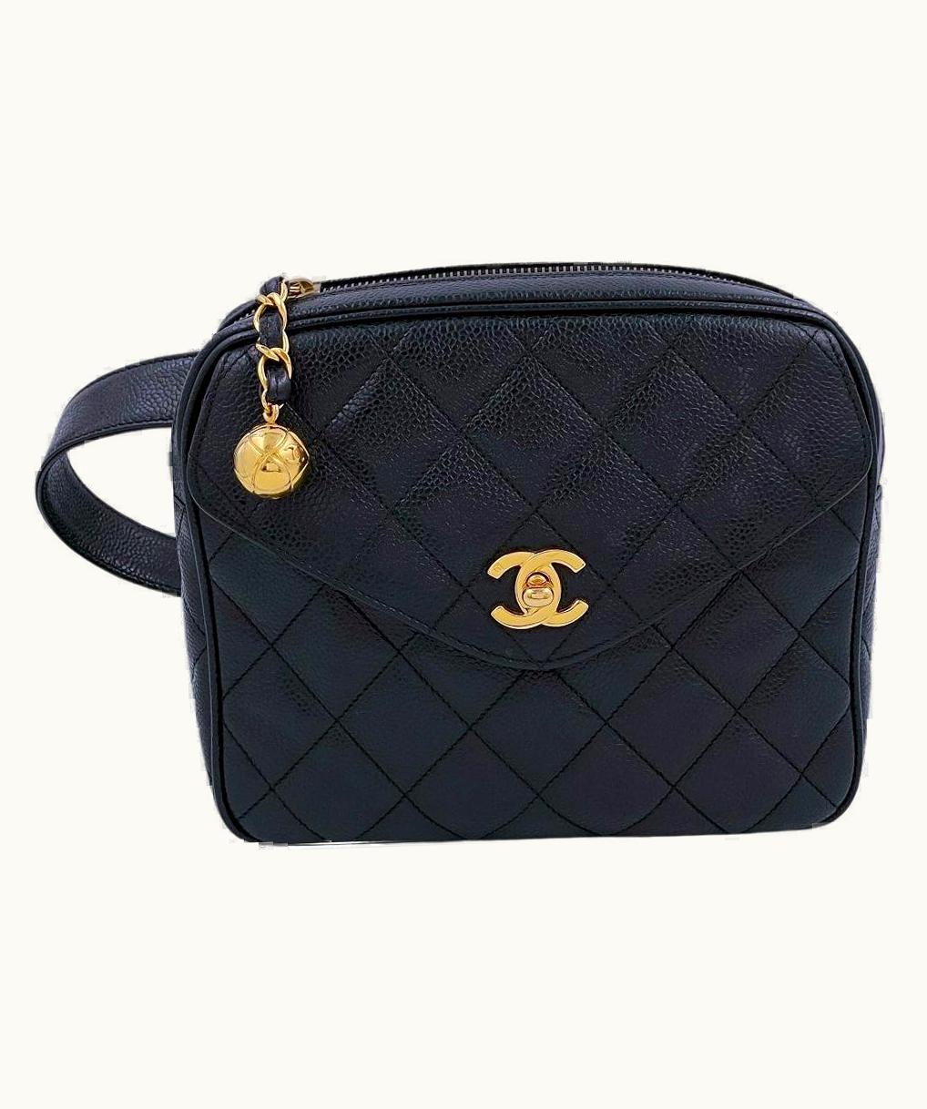 Chanel Chanel Vintage 1995 Black Caviar Waist Belt Bag Fanny Pack 24k Ghw