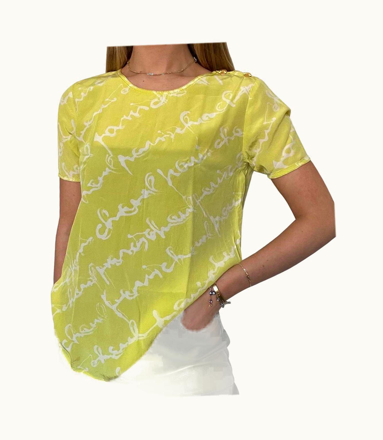 Chanel Rare Vintage 90s Chanel Cc Logo Monogram Lime Green White Graffiti Short Sleeve