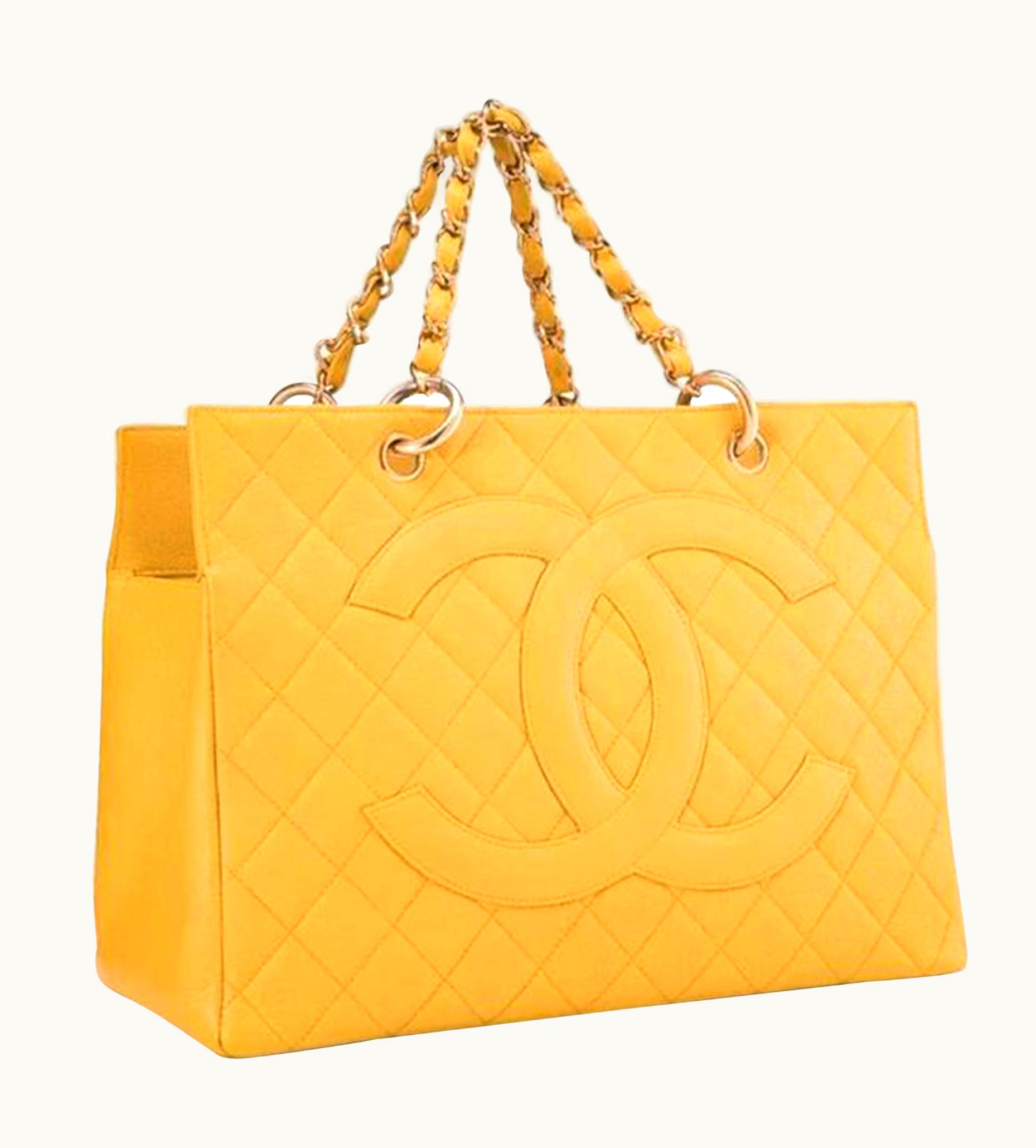 Chanel Chanel Rare 1997 Vintage Large Cc Logo Gst Grand Neon Orange Caviar Leather Tote