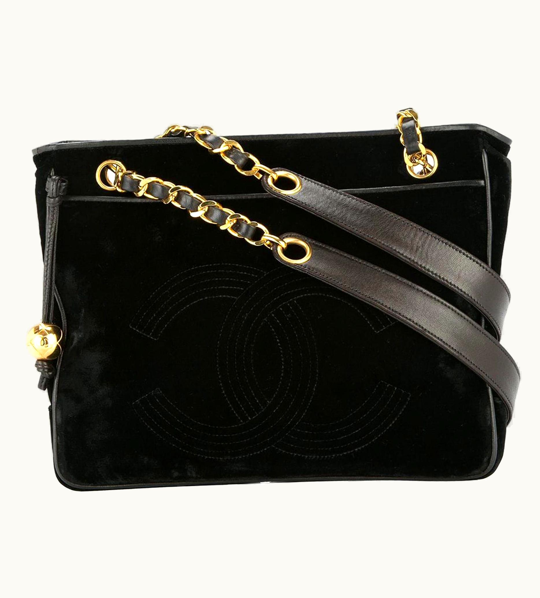 Chanel Chanel Ultra Rare Vintage 90s Black Velvet Cc Small Medium Tote Shoulder Bag