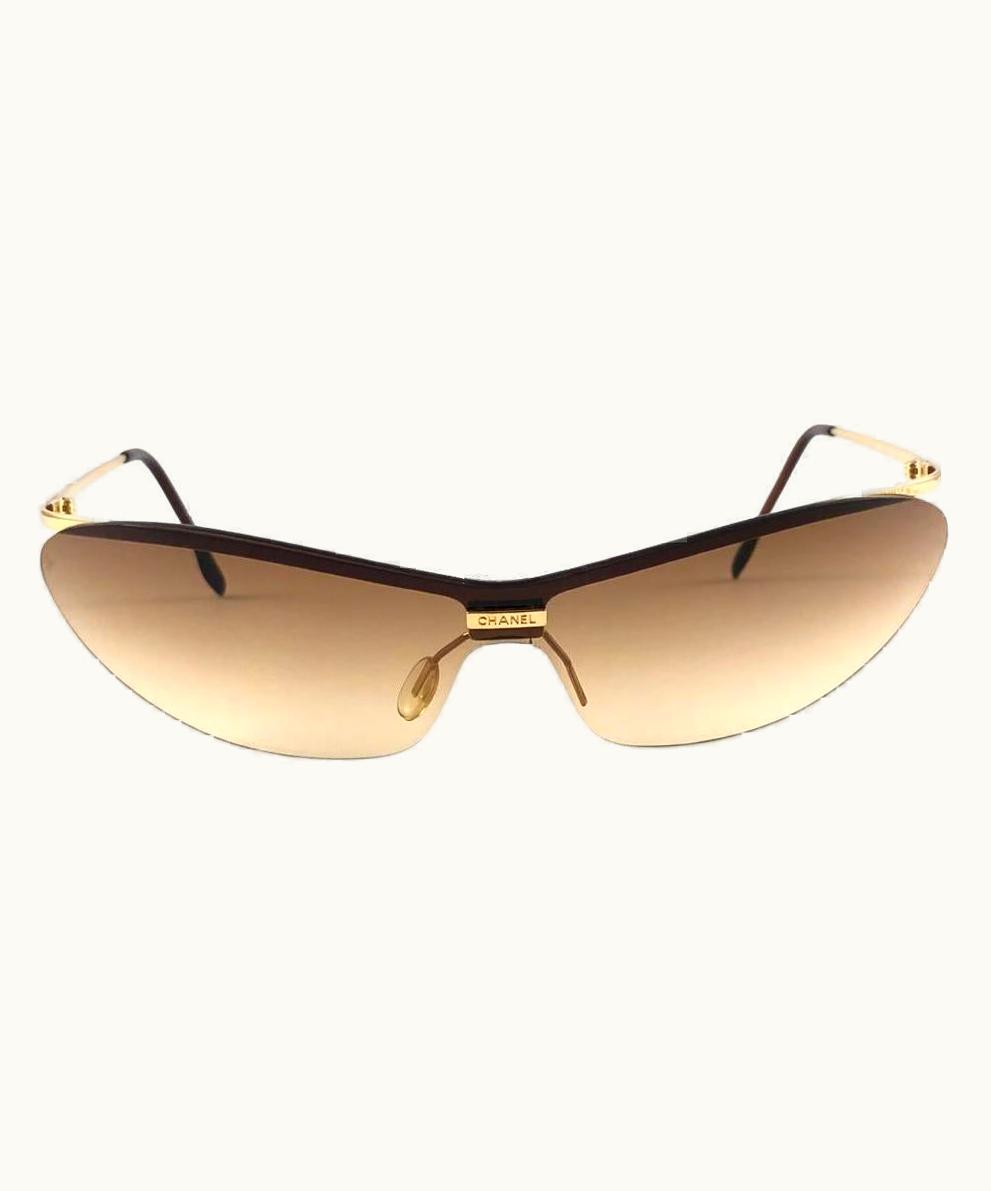 Chanel Vintage Chanel 4042 Gold Half Frame Mono Lense Sunglasses Made In Italy Y2k