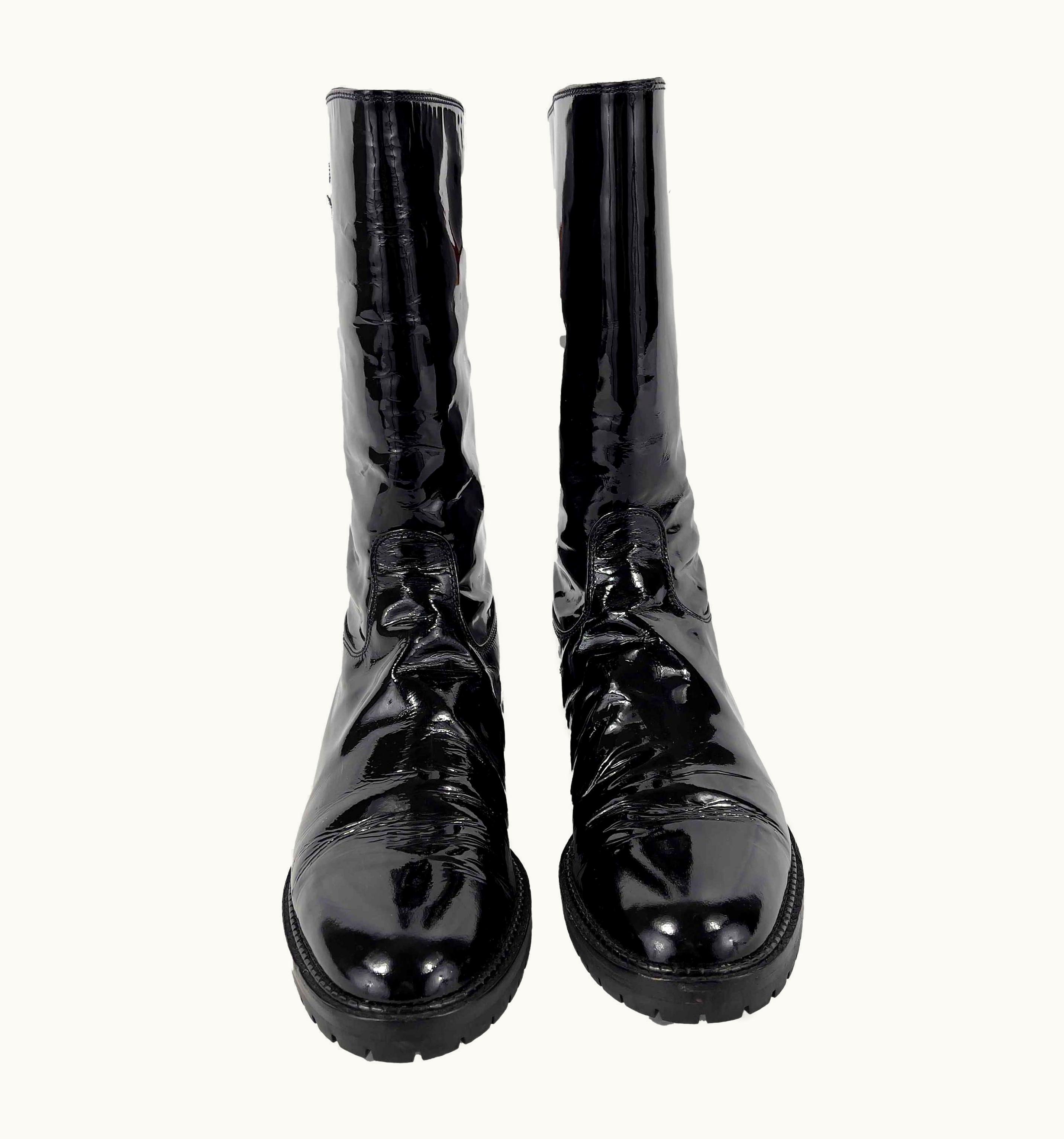 Chanel Chanel Tortoise Zip Pull Vintage 97a Patent Boots Lug Sole Black 36 Us