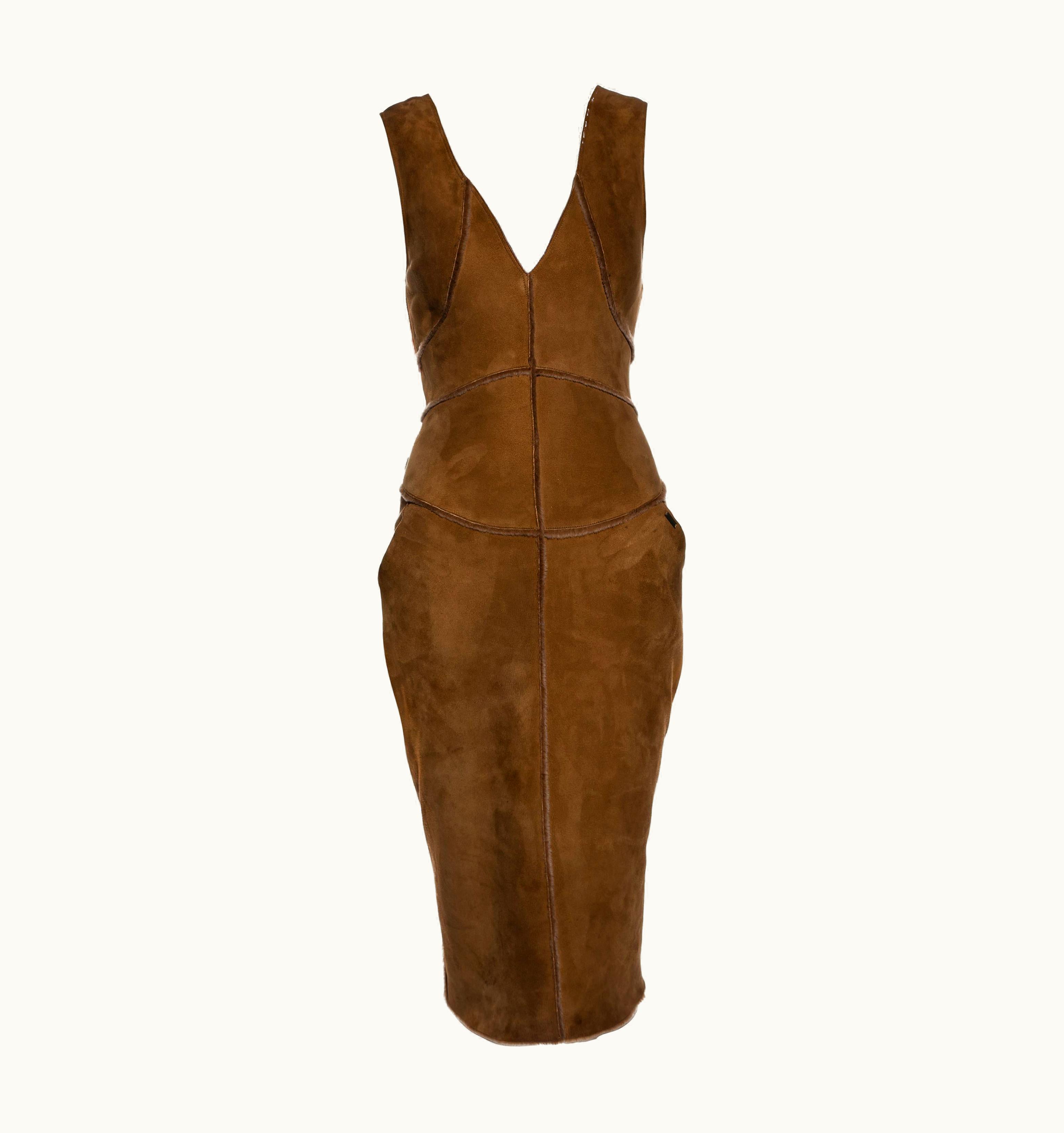 Chanel Chanel By Karl Lagerfeld Brown Sheepskin Sheath Dress, AW 1999