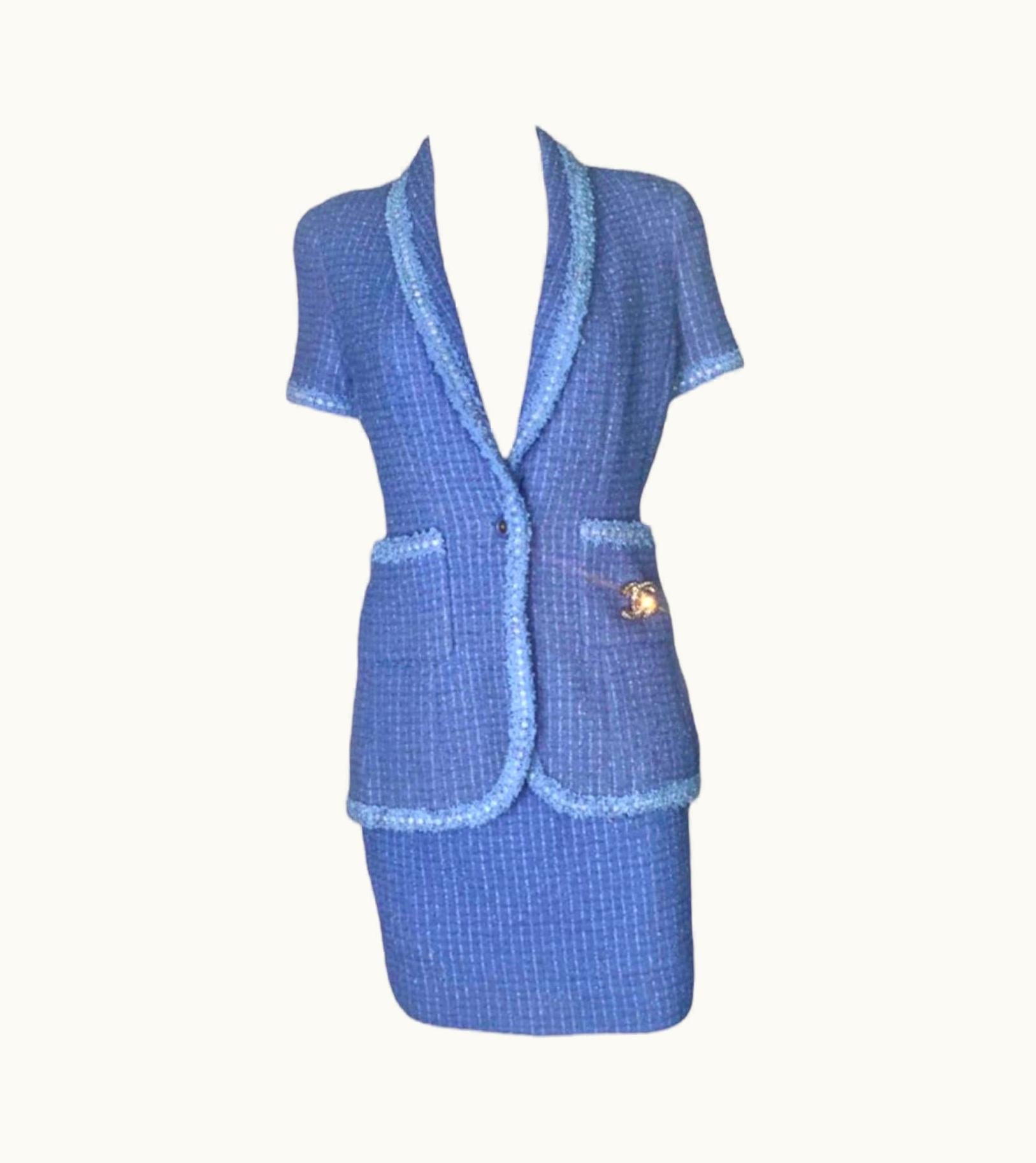 Chanel Iconic Spring 1995 Chanel Lavender Tweed Sequins Skirt Suit As Seen On Claudia