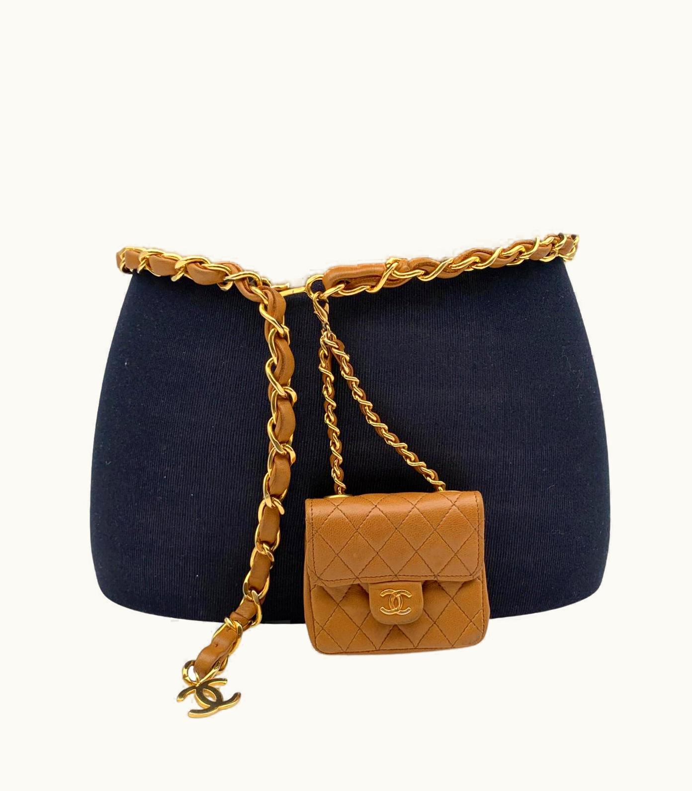 Chanel Chanel Vintage Beige Leather Gold Chain Micro Classic Flap Belt Bag