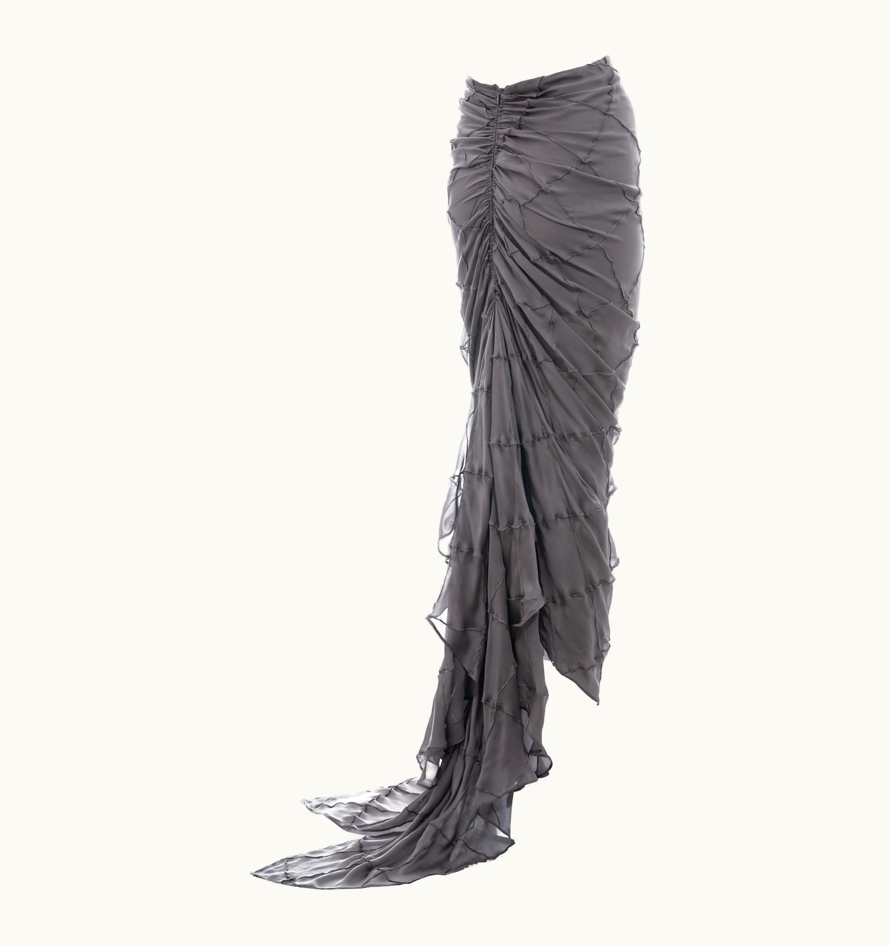 Chanel Chanel By Karl Lagerfeld Grey Patchwork Silk Trained Evening Skirt, S/S 1999