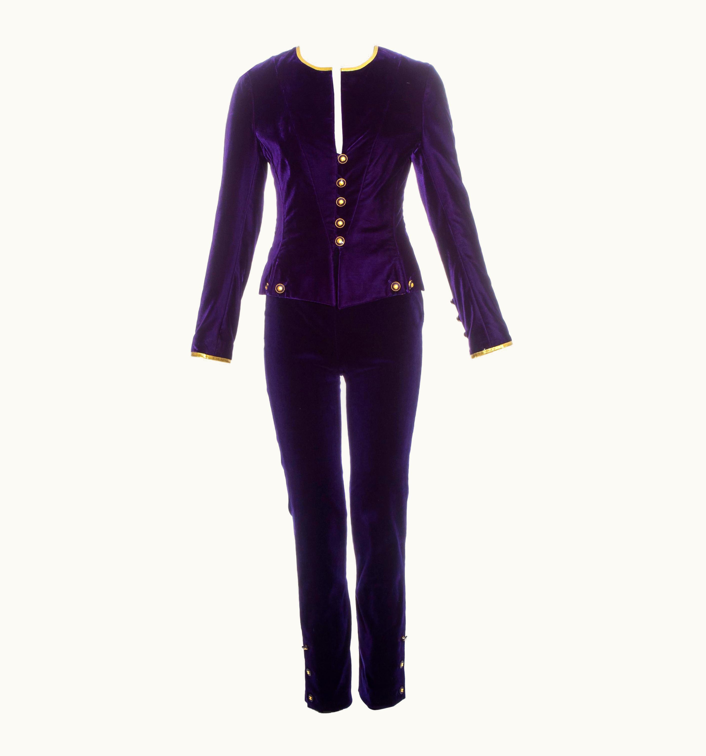 Chanel Chanel By Karl Lagerfeld Purple Velvet Pant Suit With Gold Trim, AW 1993