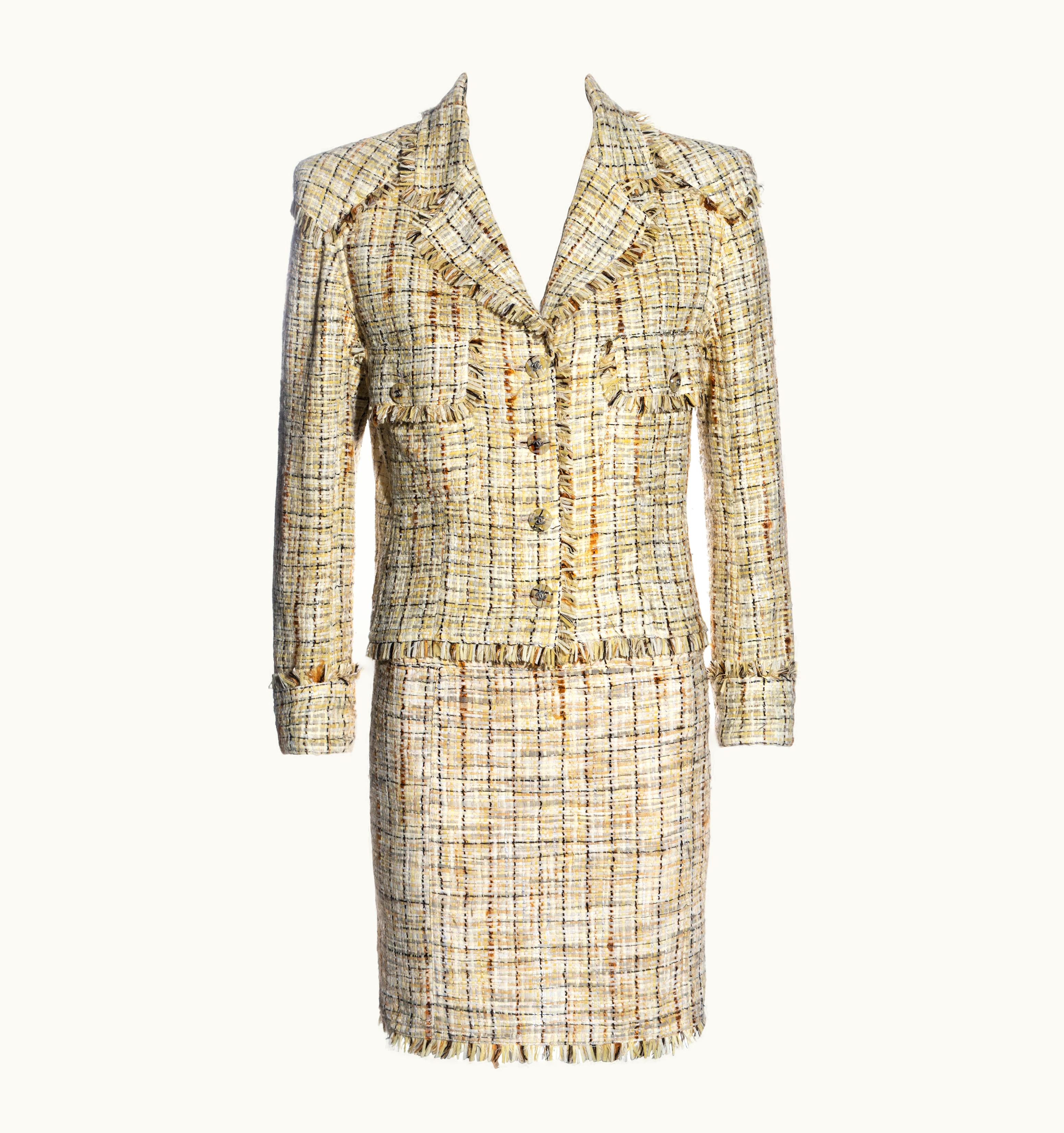 Chanel Chanel By Karl Lagerfeld Yellow Tweed Jacket And Skirt Suit, S/S 1998
