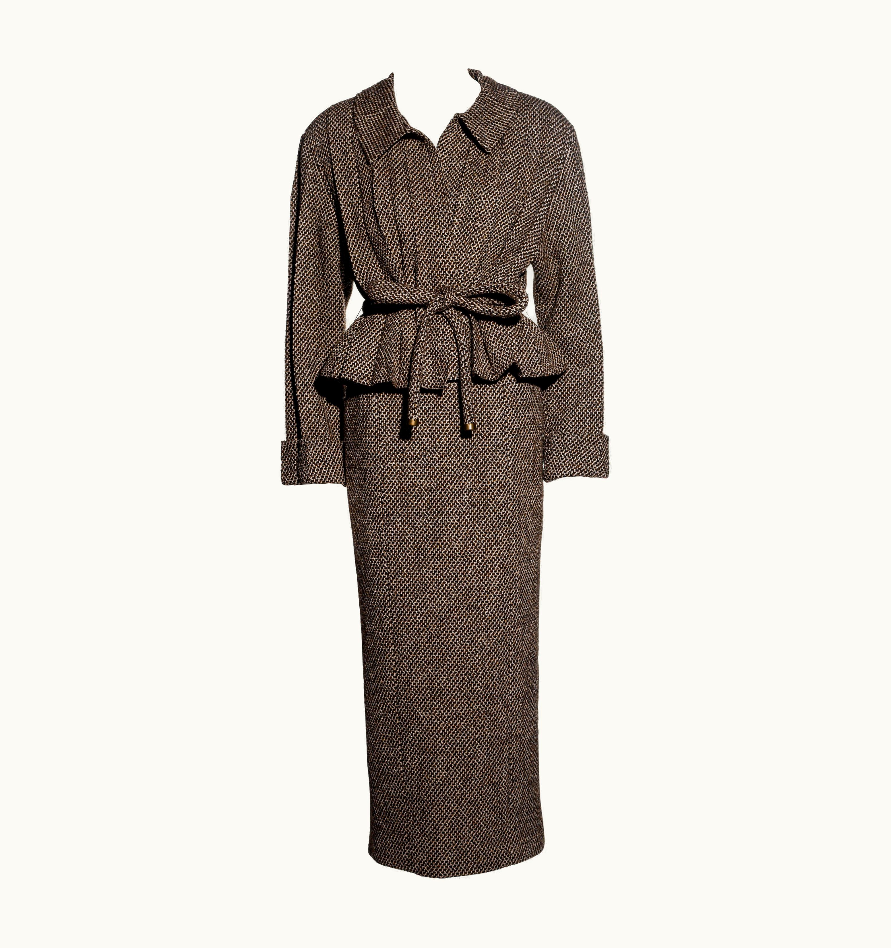Chanel Chanel By Karl Lagerfeld Brown Tweed Pleated Jacket Maxi Skirt Suit, AW 1998