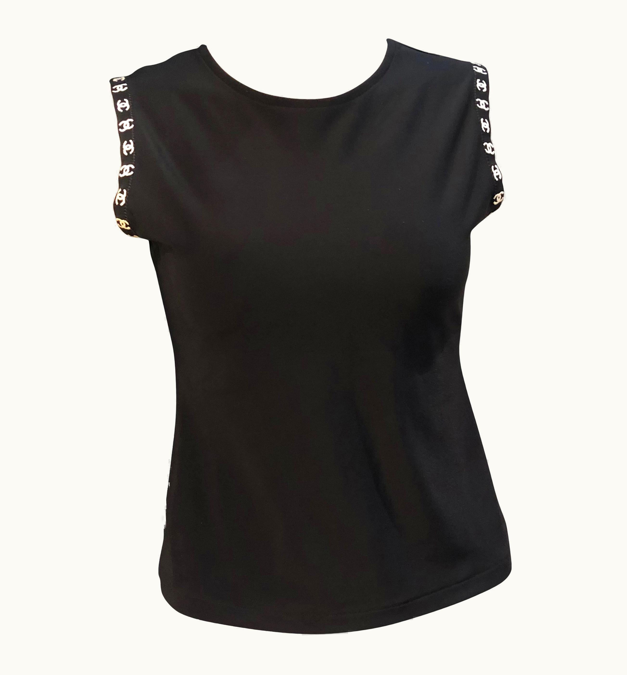 Chanel Chanel Black Embroidered With White "CC" Tank Top From Spring 1997 Collection