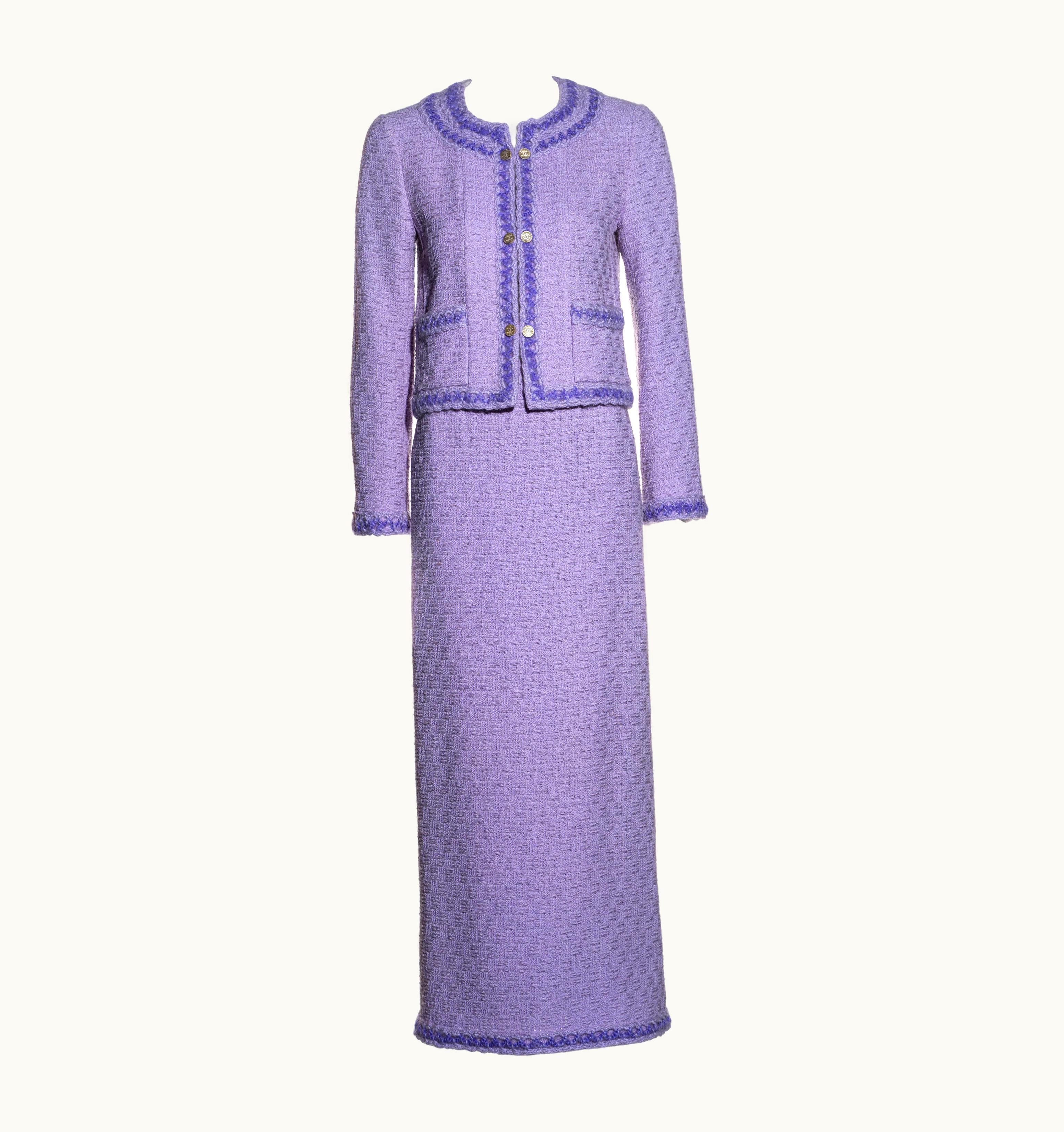 Chanel Chanel By Karl Lagerfeld Lilac Tweed Jacket And Maxi Skirt Suit, AW 1998