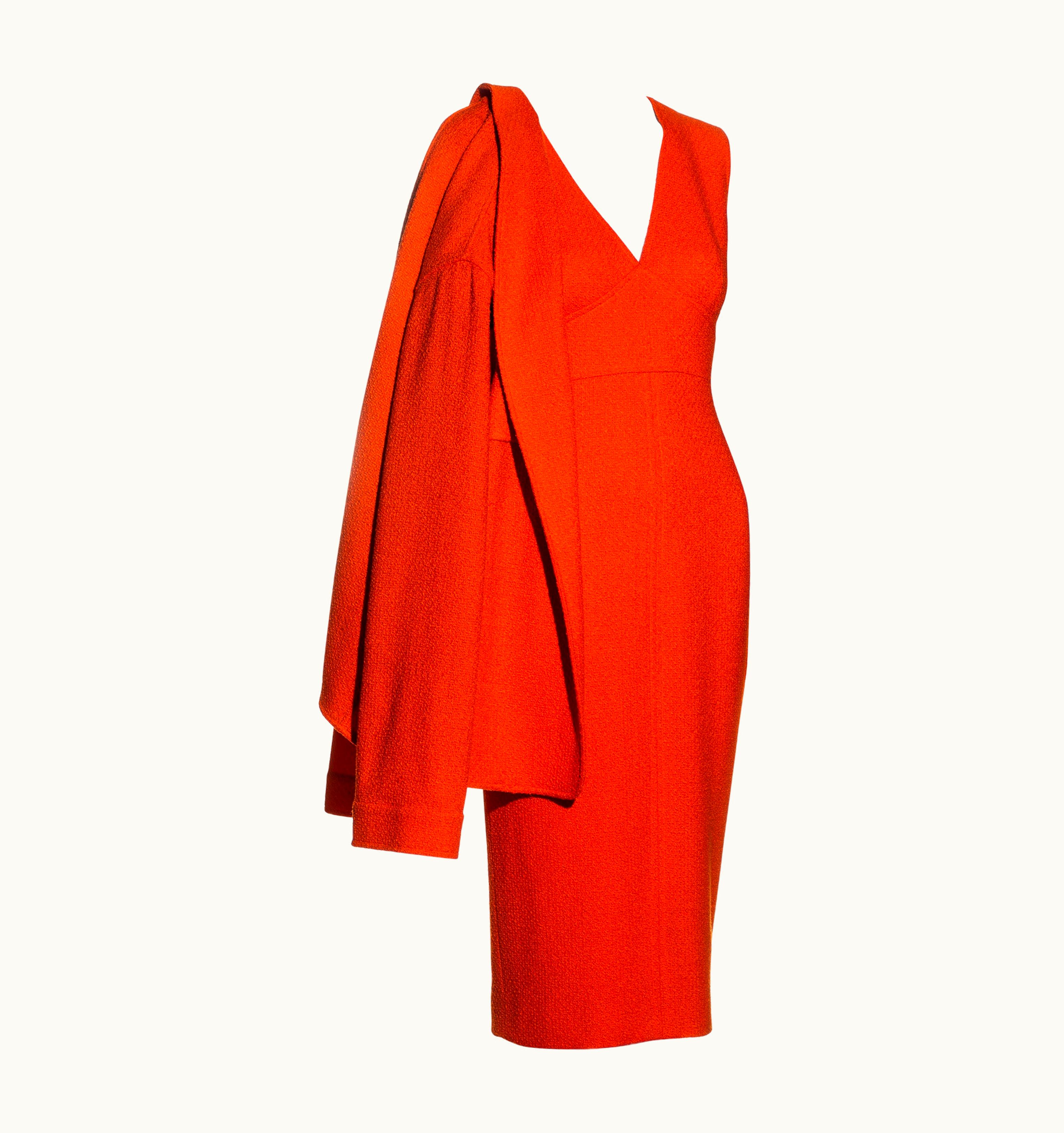 Chanel Chanel By Karl Lagerfeld Orange Bouclé Wool Dress And Jacket Set, AW 1995
