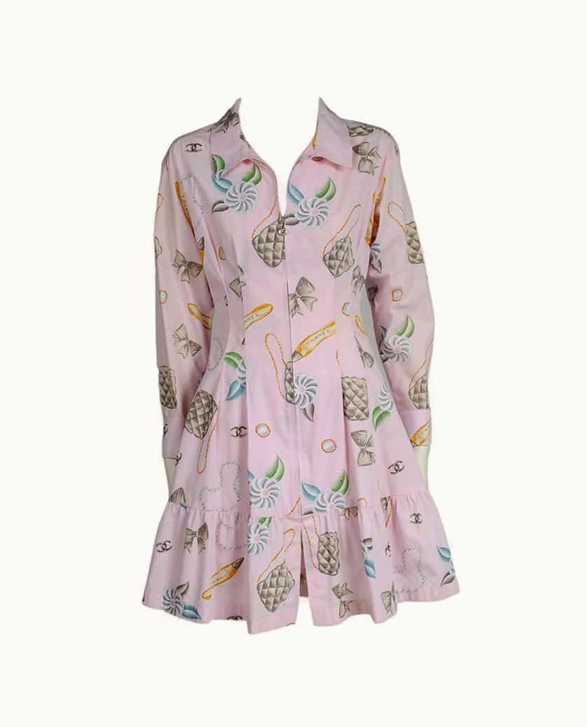 Chanel Chanel By Karl Lagerfeld Runway Bow Print Shirt Dress, Spring-Summer 1996