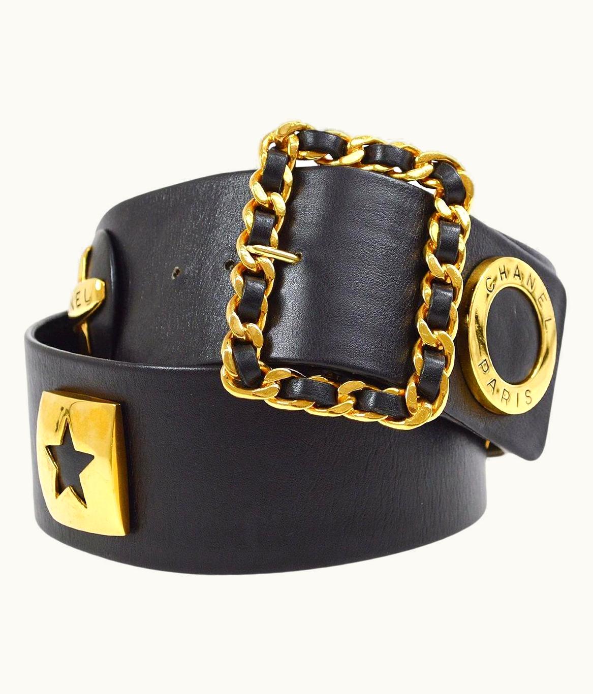 Chanel Chanel Cc Black Leather Gold Metal Charm Waist Belt