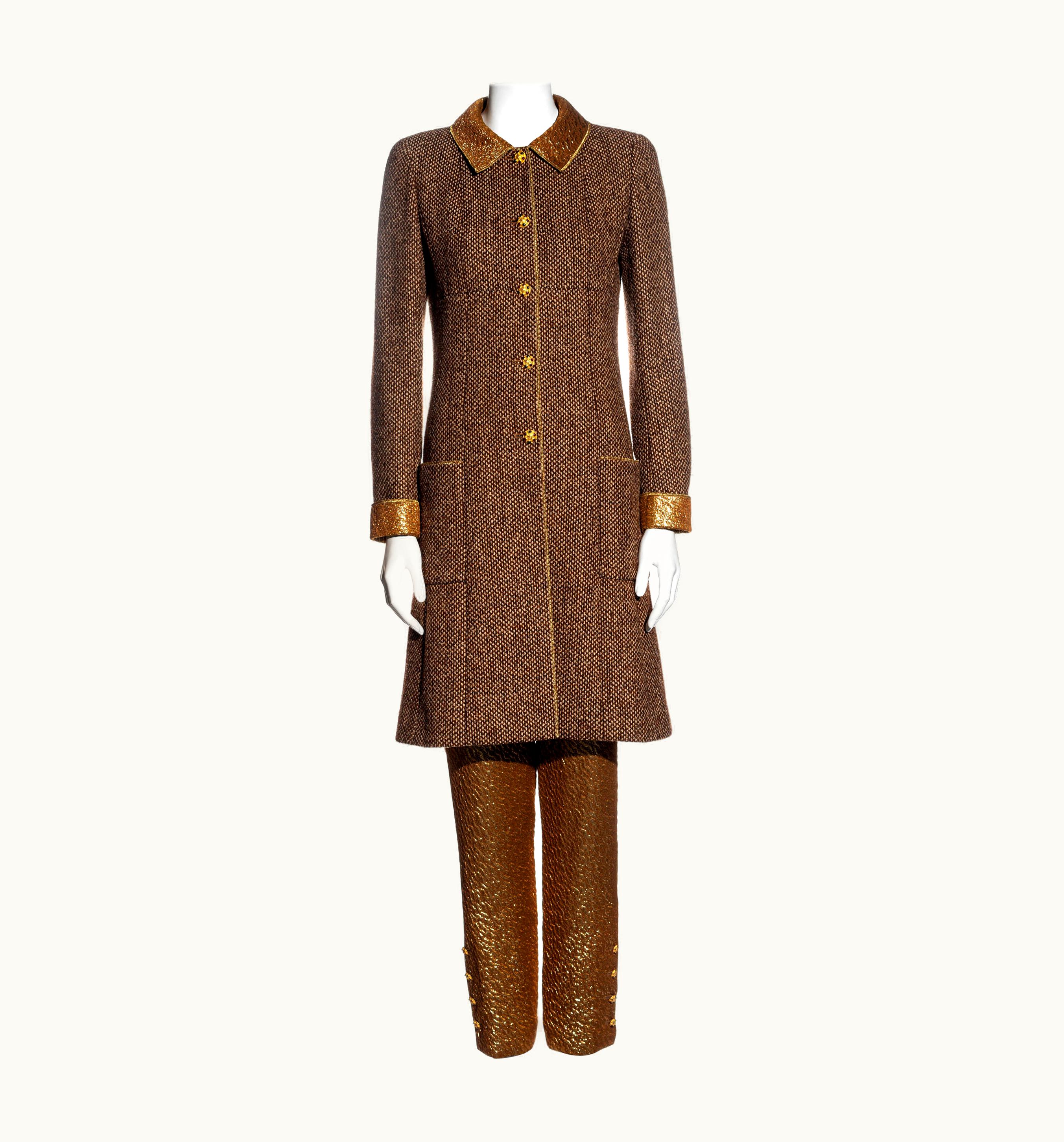 Chanel Chanel By Karl Lagerfeld Brown Wool And Gold Silk Lurex 3-piece Suit, AW 1996