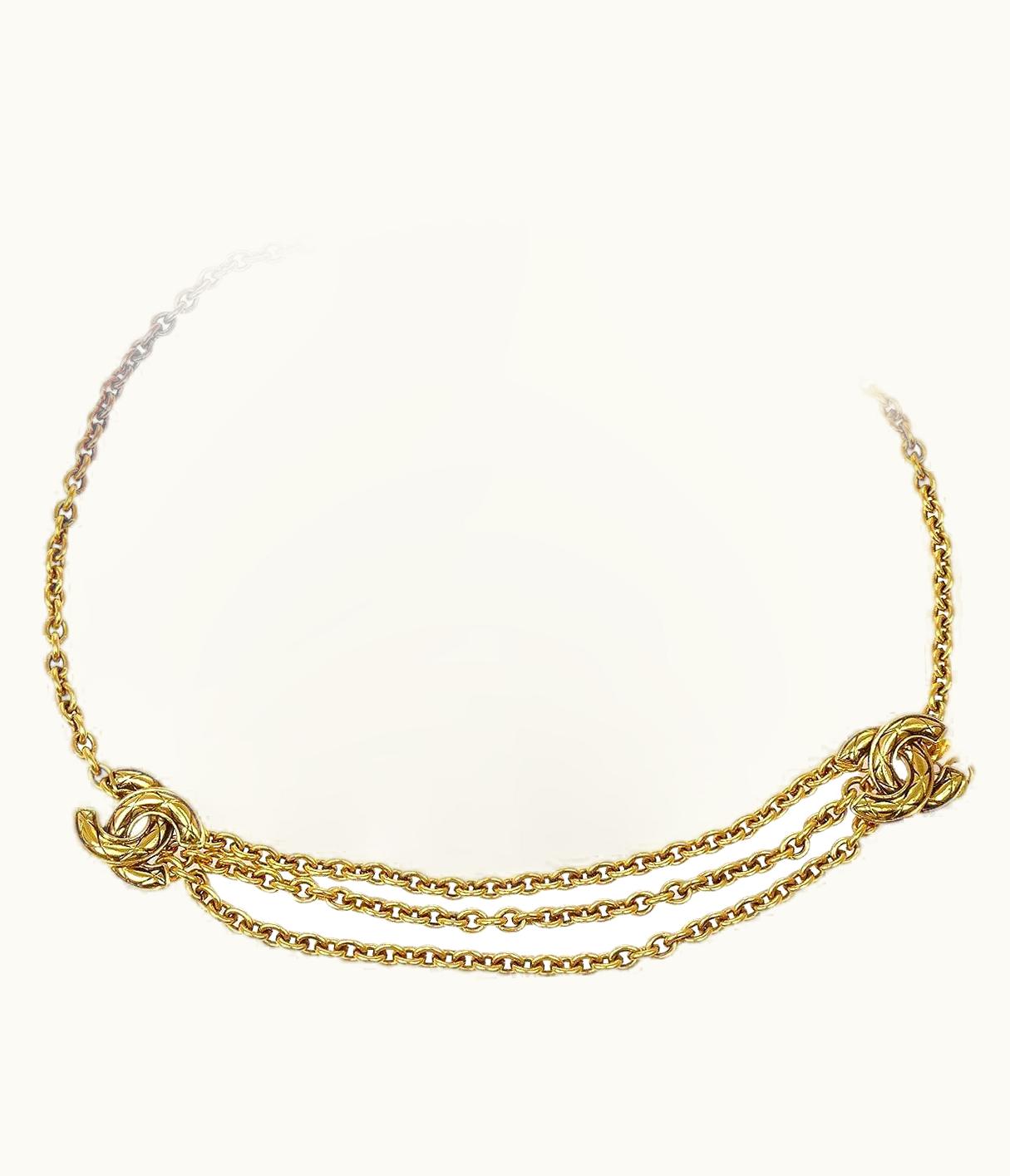 Chanel Chanel Cc Gold Metal Double Cc Logo Chain Link Waist Belt