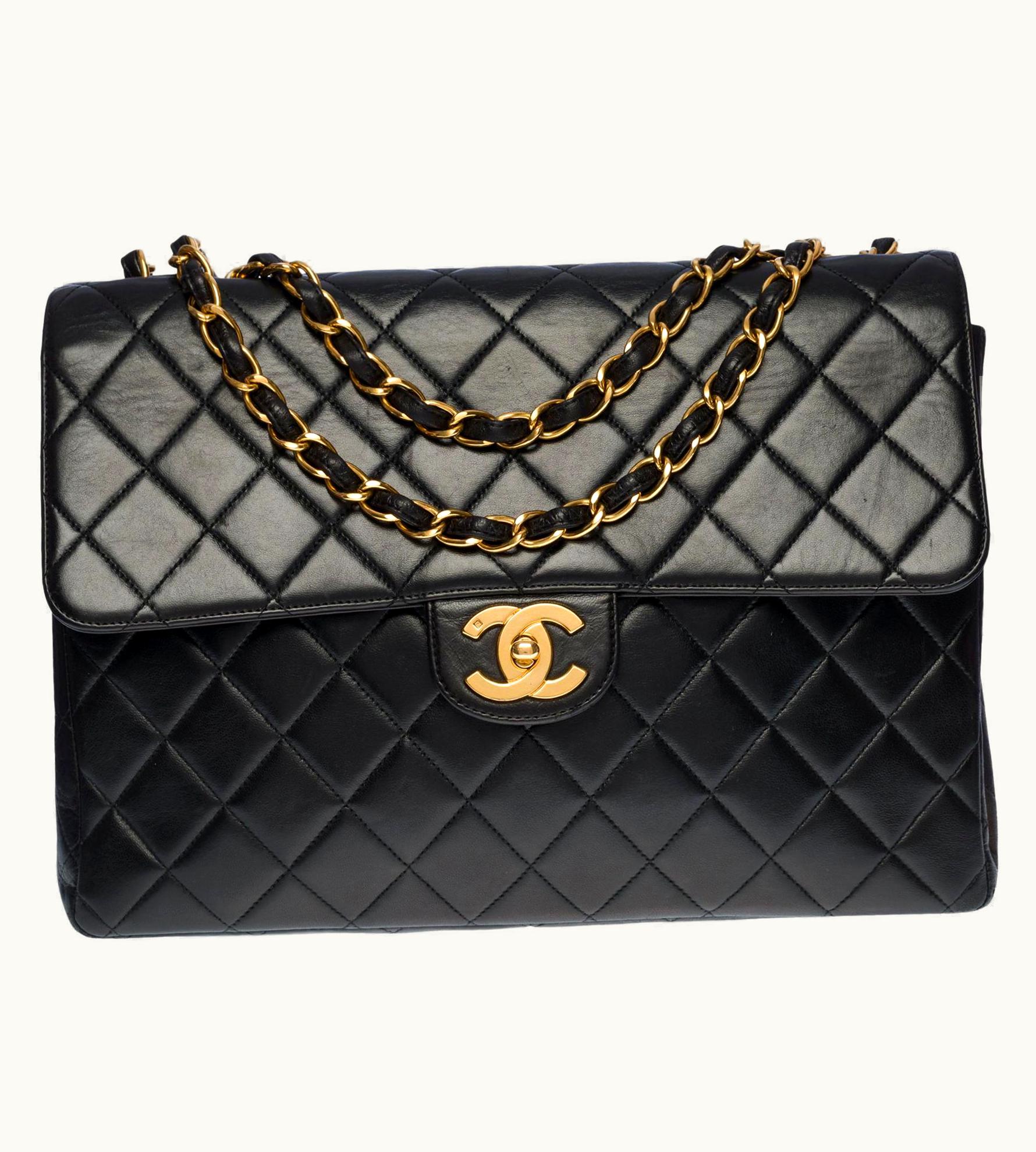 Chanel Chanel Timeless Jumbo Single Flap Shoulder Bag In Black Quilted Lambskin, Ghw UZ0592172
