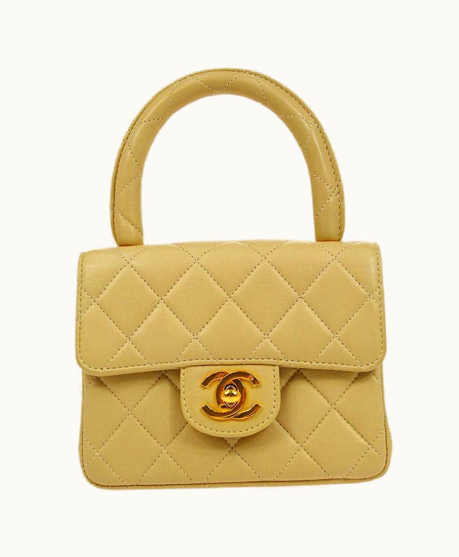 Chanel Chanel Tan Beige Nude Lambskin Leather Gold Mini Small Top Handle Kelly Bag