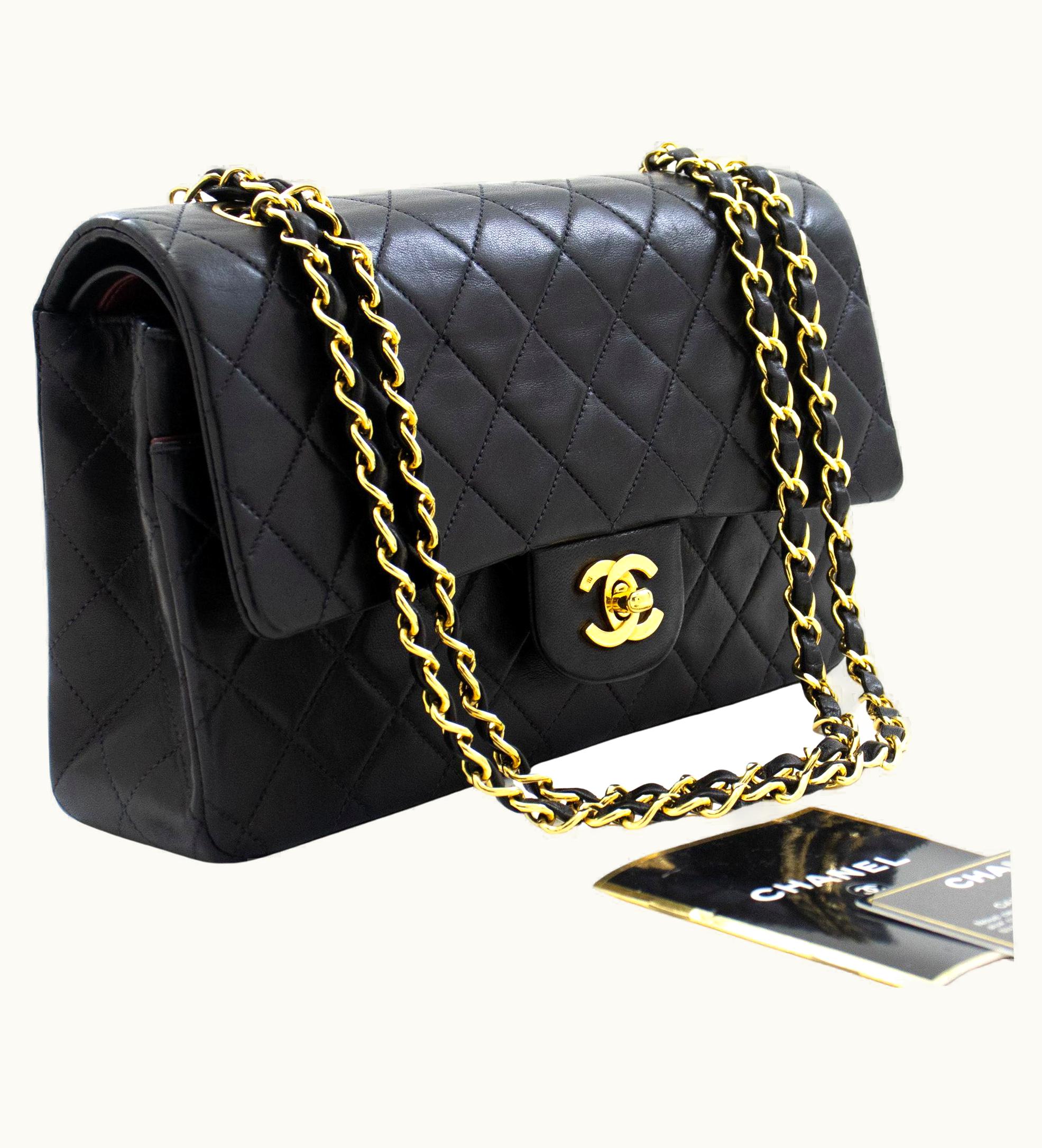 Chanel Chanel Classic Double Flap Medium Chain Shoulder Bag Black Lamb Vintage