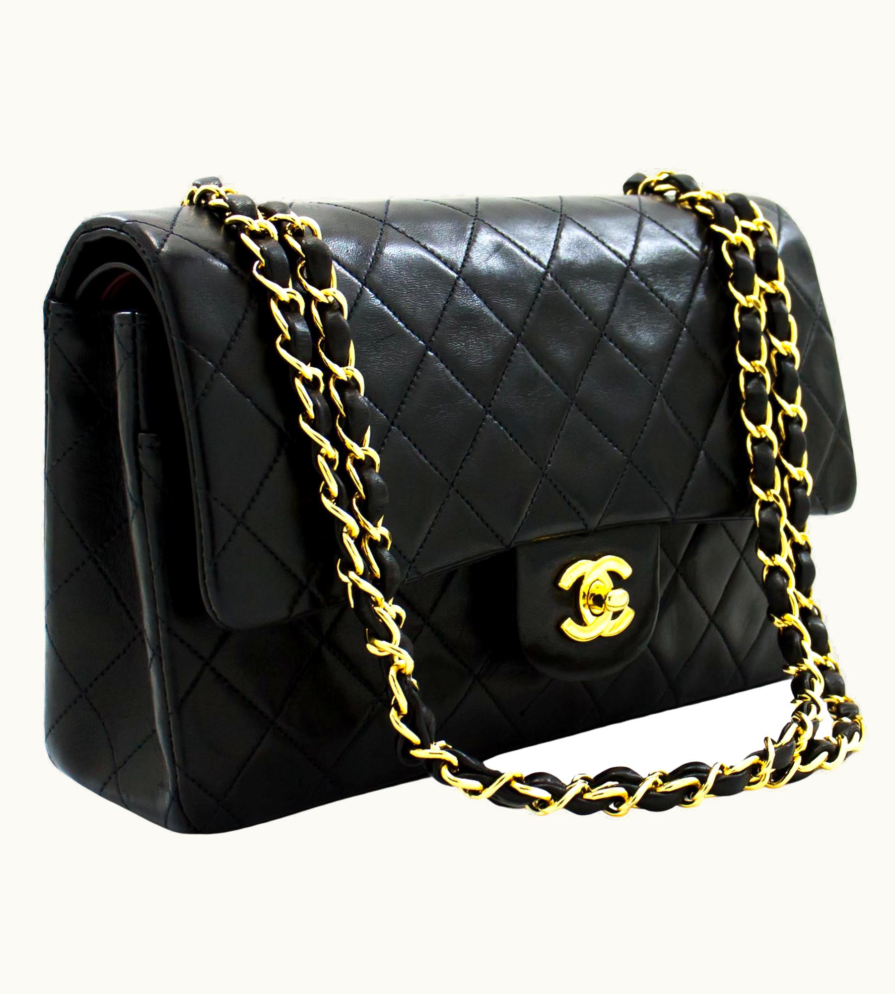 Chanel Chanel 2.55 Double Flap Medium Chain Shoulder Bag Lambskin Black UZ0592240