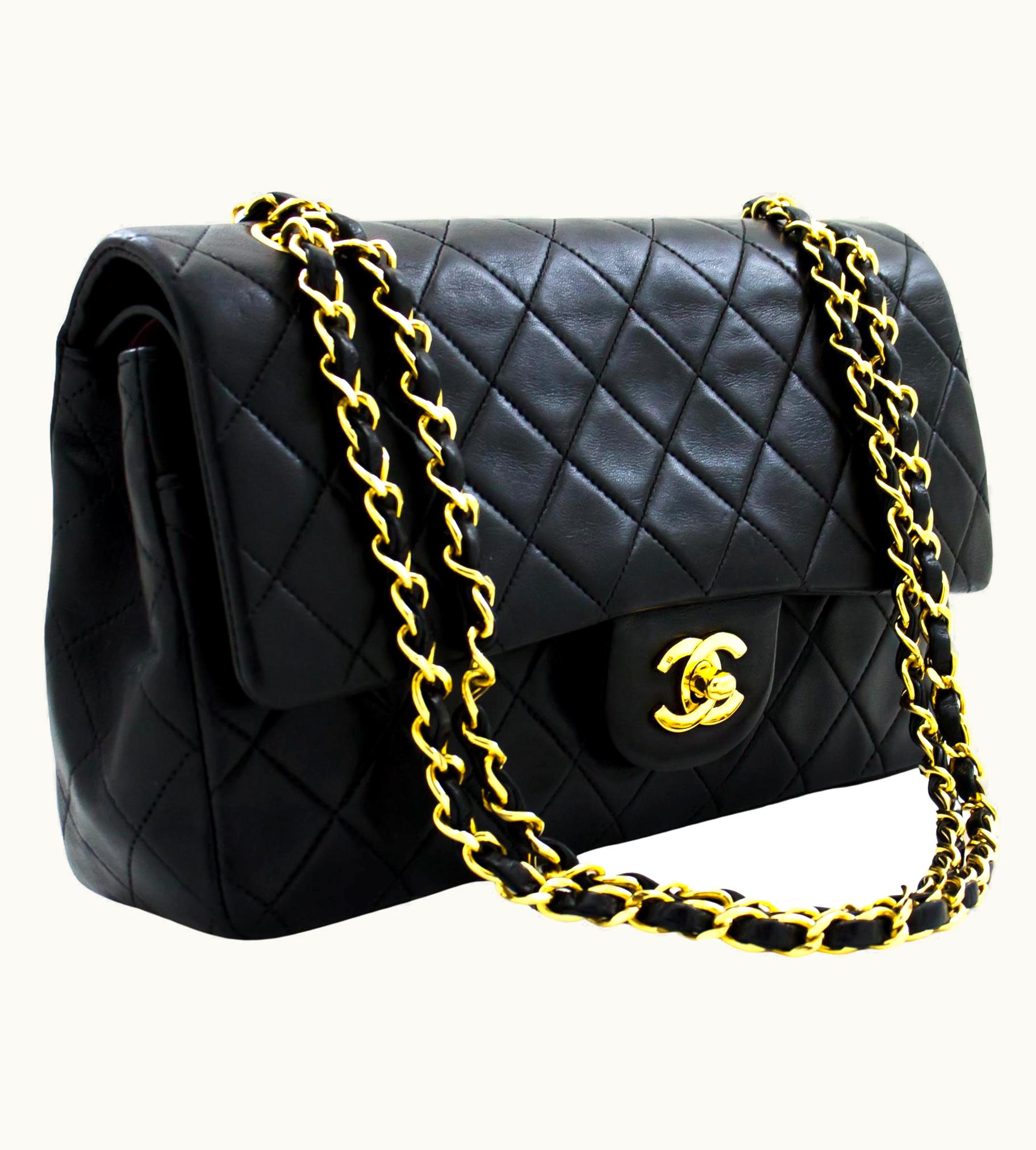 Chanel Chanel 2.55 Double Chain Flap Shoulder Bag Lambskin Black Handbag