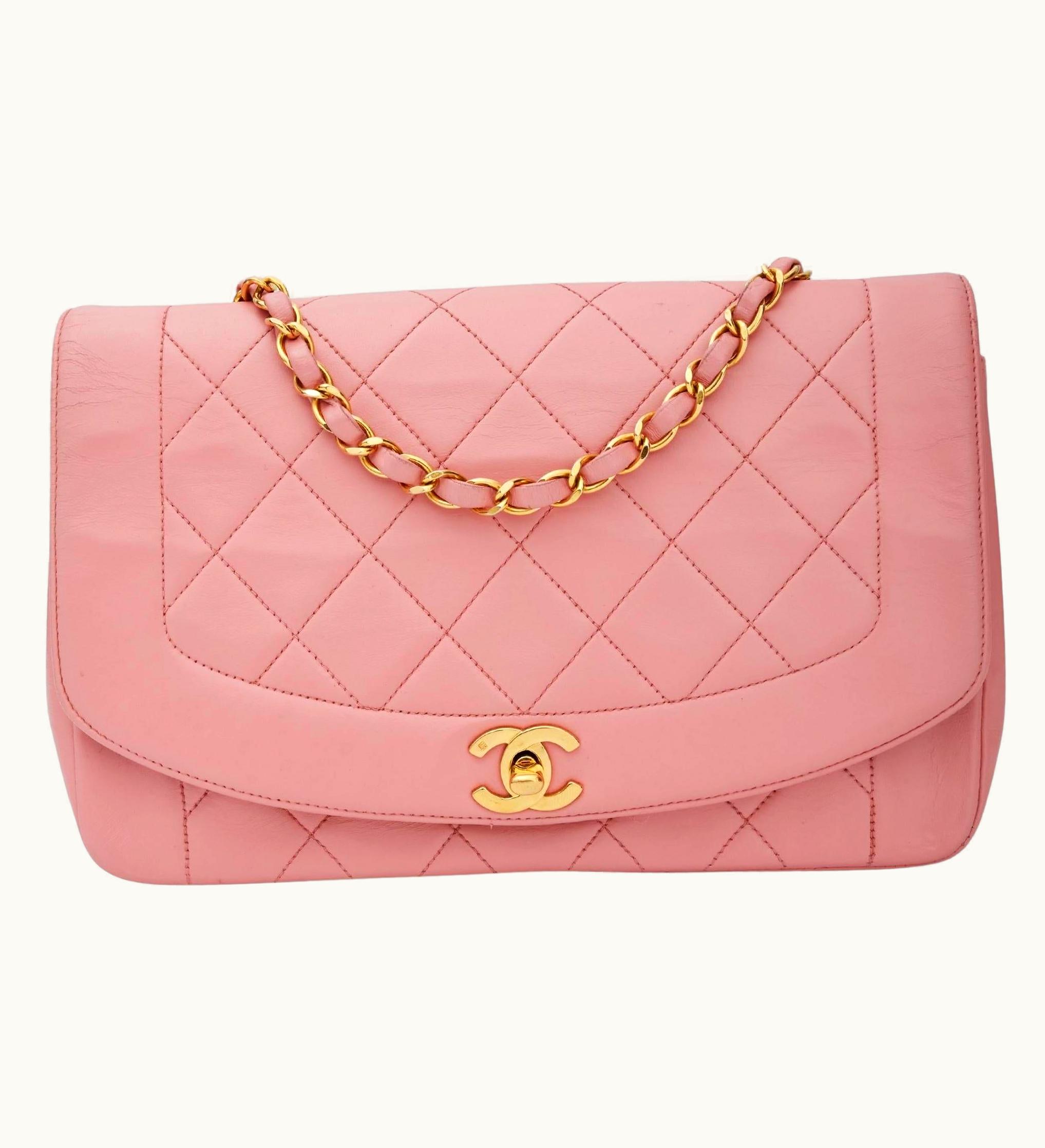 Chanel Chanel Vintage Pink Lambskin Medium Diana Classic Single Flap Bag (Circa 1991)