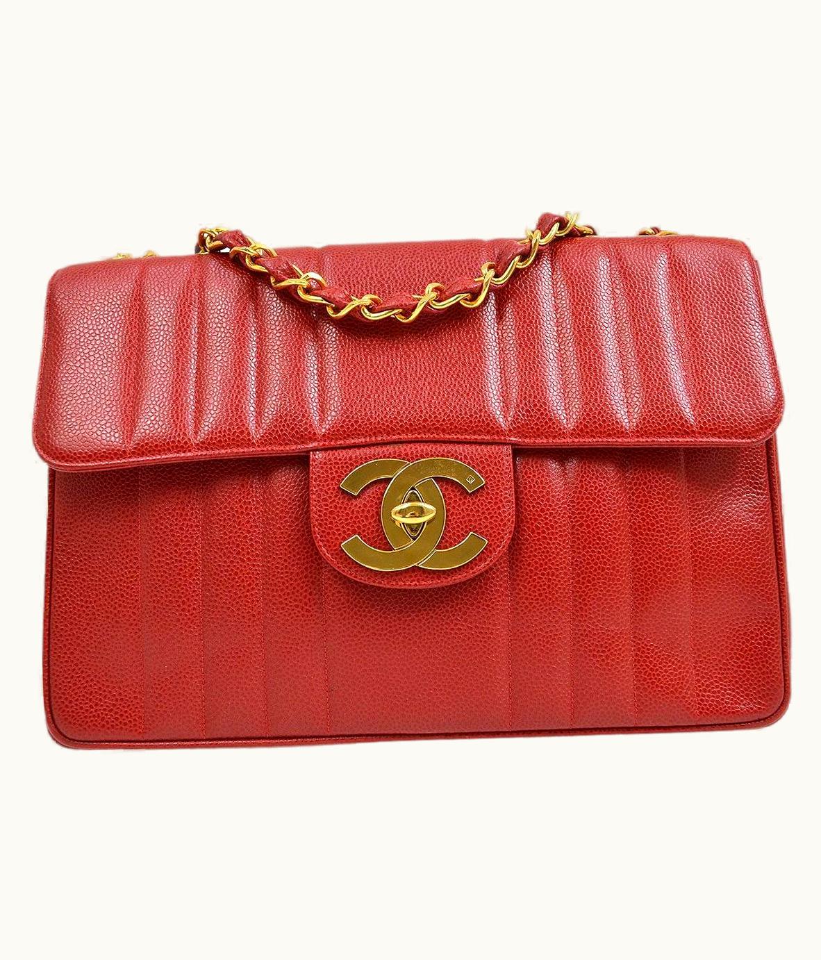 Chanel Chanel Red Caviar Leather Gold Jumbo Evening Shoulder Flap Bag
