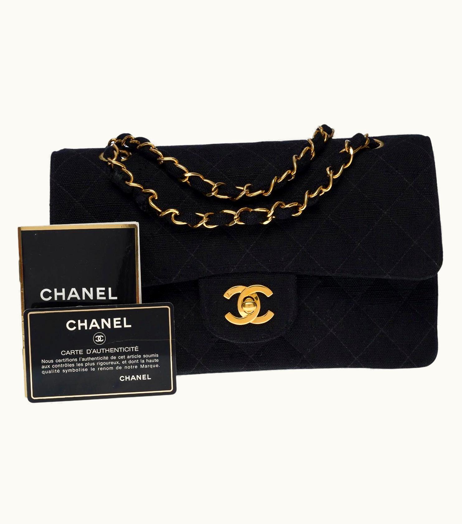 Chanel Chanel Timeless 23cm Double Flap Shoulder Bag In Black Linen, Ghw UZ0592261