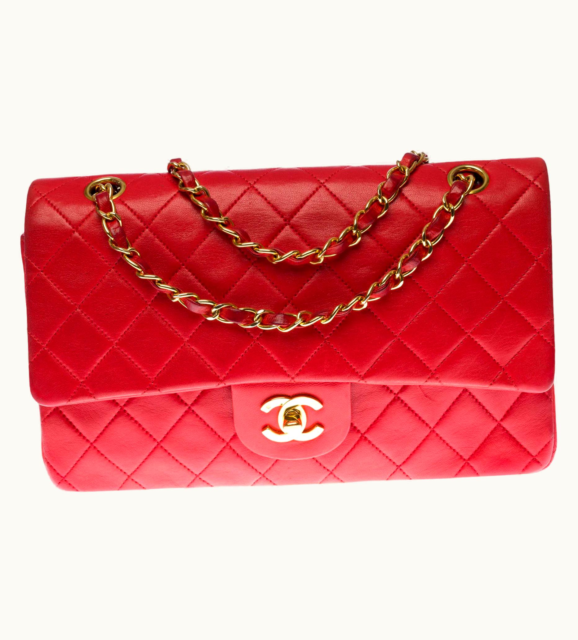 Chanel Chanel Timeless Medium Double Flap Shoulder Bag In Red Quilted Leather, Ghw