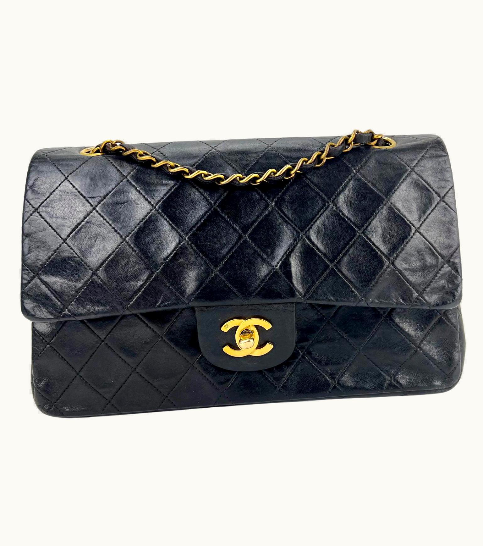 Chanel Chanel Classic Medium Double Flap Black Quilted Smooth Leather Bag 24k Hardware