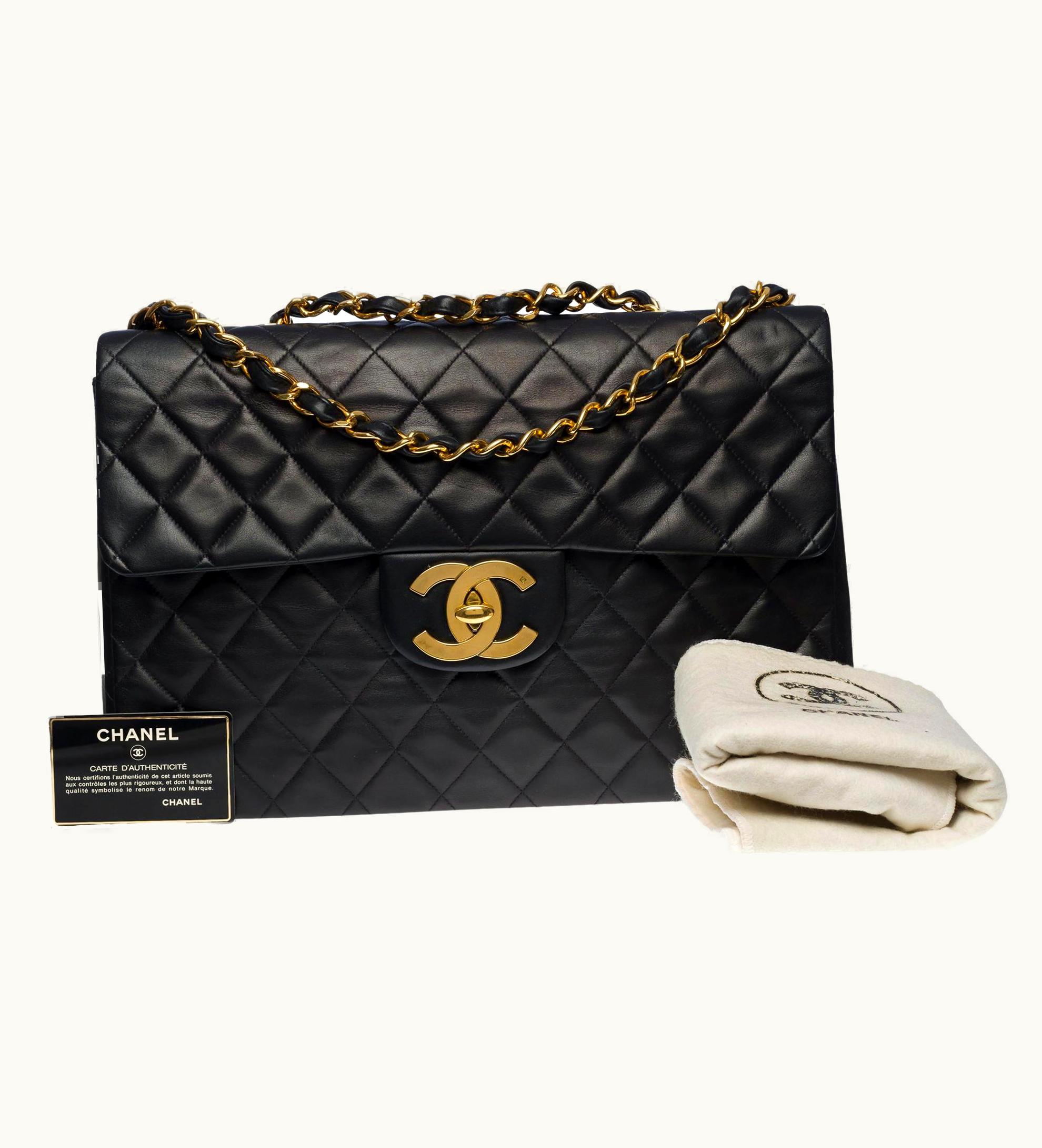 Chanel Chanel Timeless Maxi Jumbo Flap Shoulder Bag In Black Quilted Lambskin, Ghw